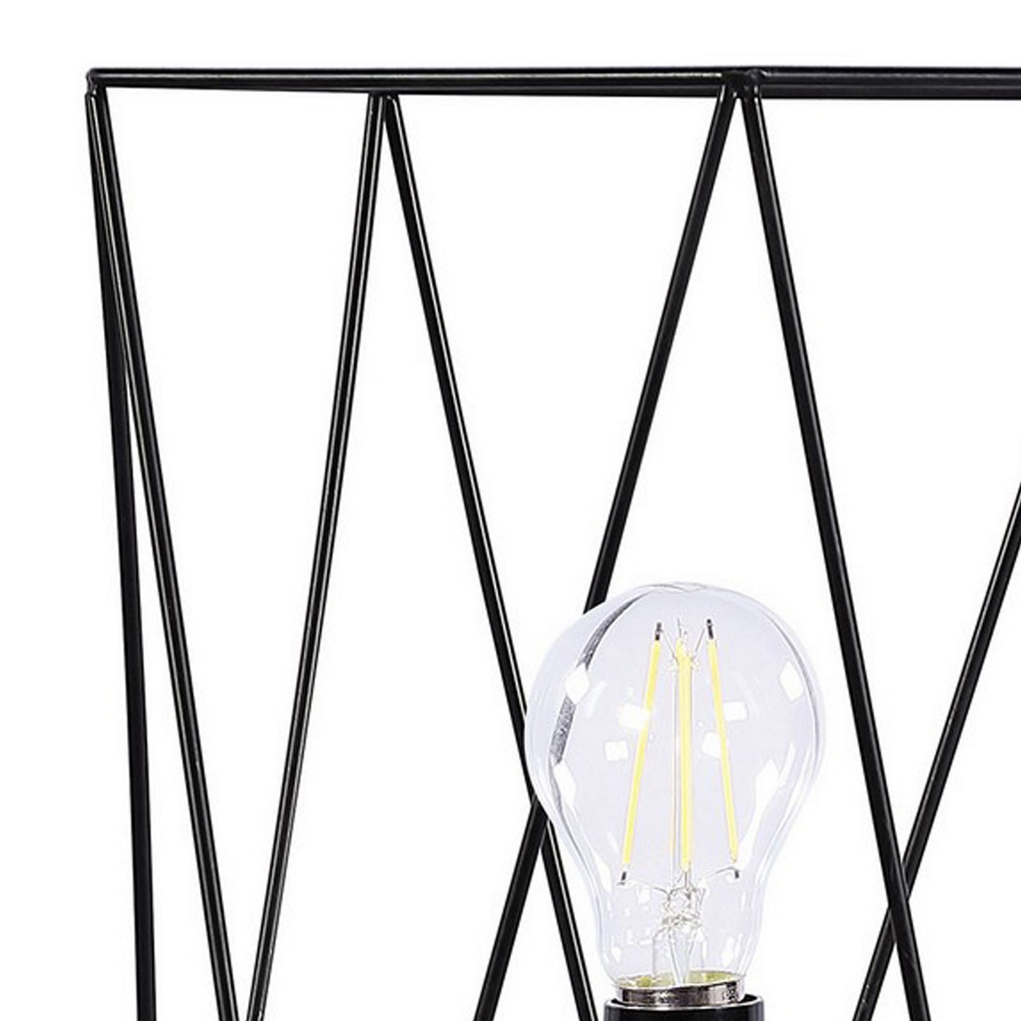 Ora 26 Inch Modern Table Lamp Square Cage Shade Round Metal Base Black