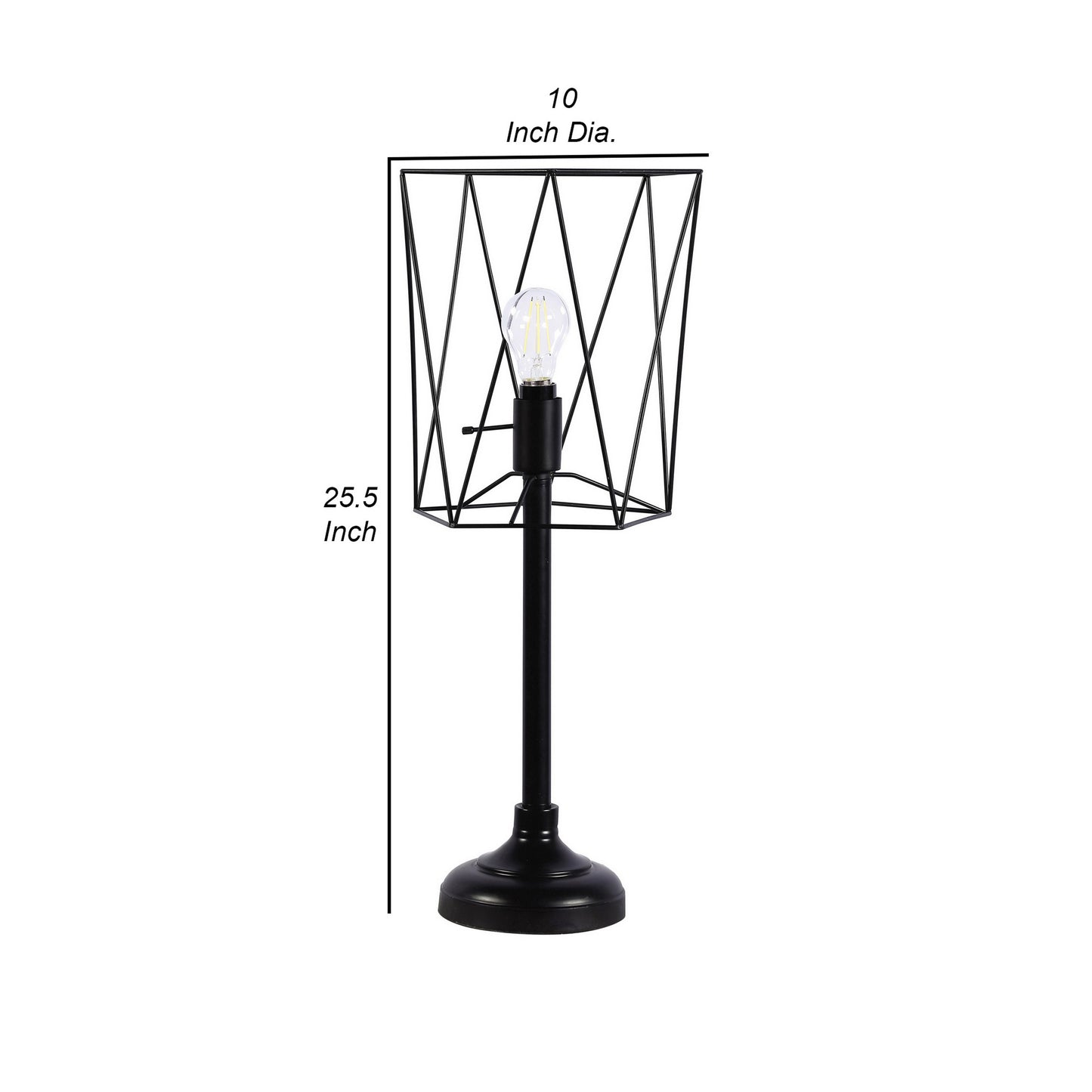 Ora 26 Inch Modern Table Lamp Square Cage Shade Round Metal Base Black