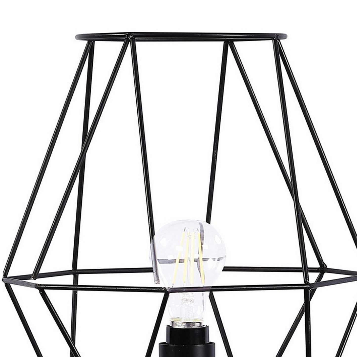 Ora 27 Inch Modern Table Lamp Diamond Cage Shade Round Metal Base Black