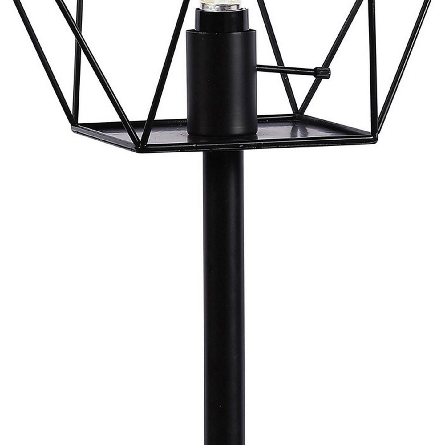 Ora 27 Inch Modern Table Lamp Diamond Cage Shade Round Metal Base Black