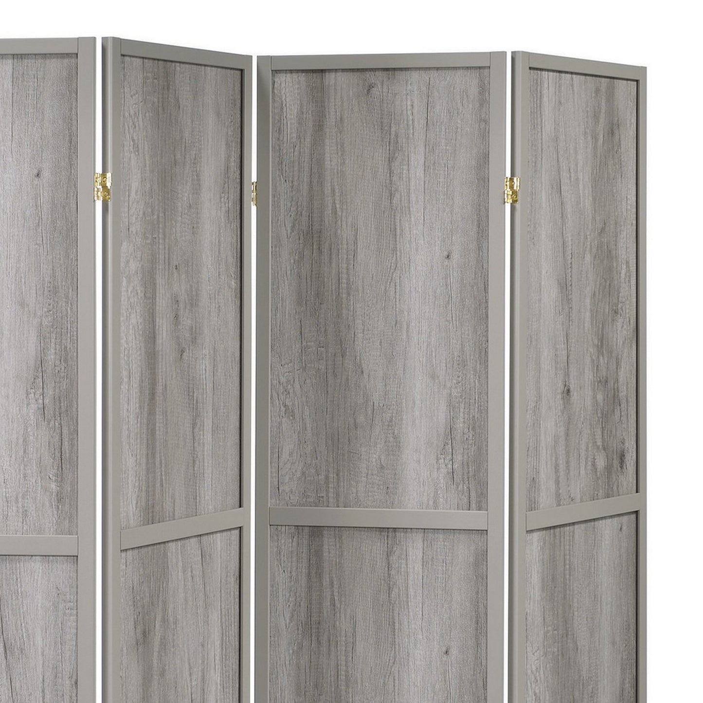 70 Inch Modern 4 Panel Folding Screen Room Divider, Rustic Gray Wood Finish
