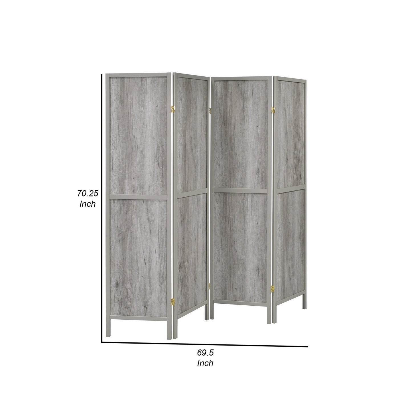 70 Inch Modern 4 Panel Folding Screen Room Divider, Rustic Gray Wood Finish