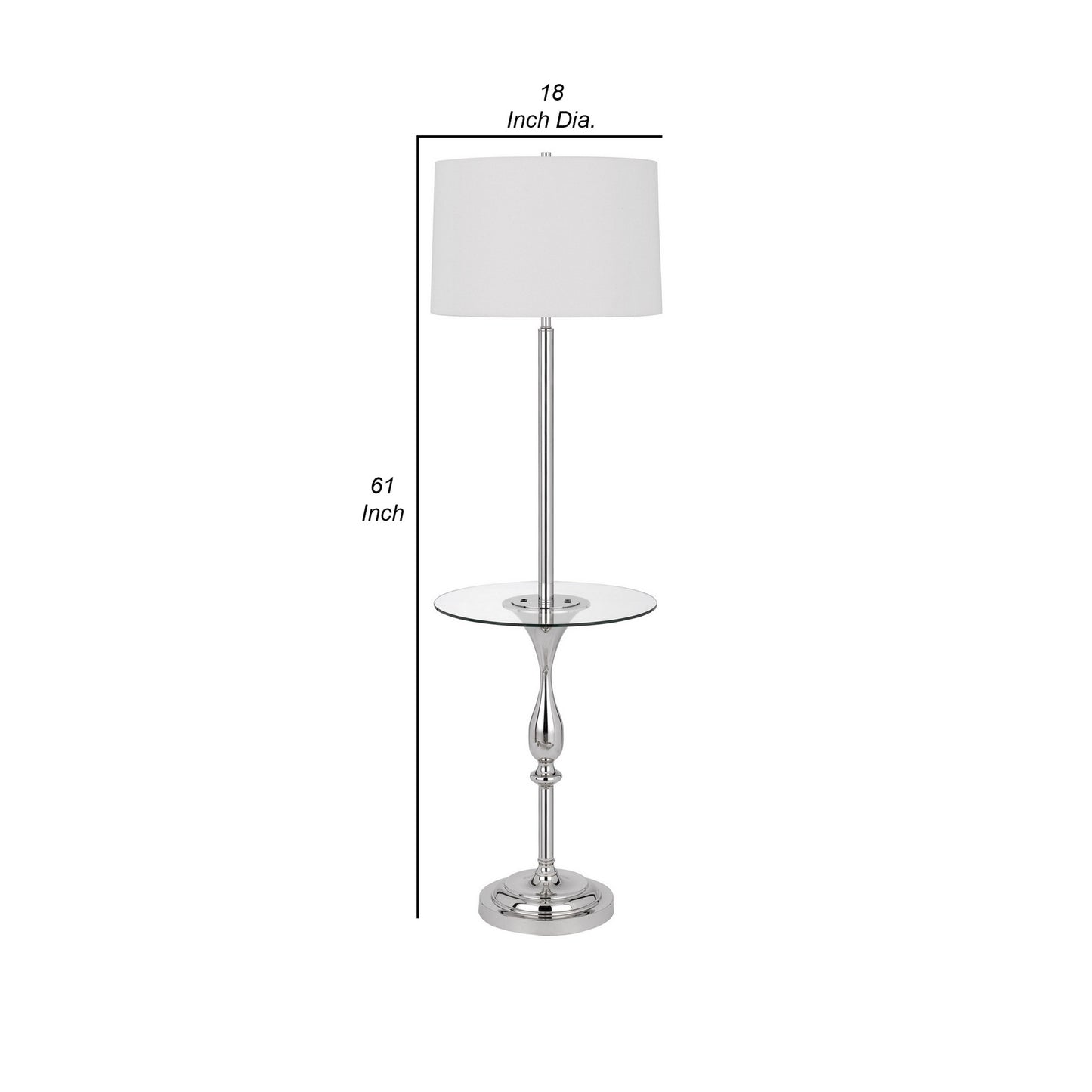 Ava 61 Inch Modern Floor Lamp Glass Tray Table 1 Usb Port Glossy Chrome