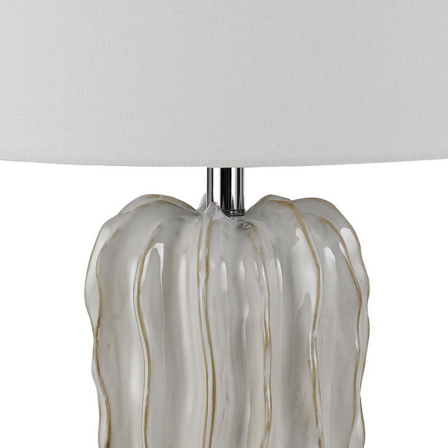 28 Inch Accent Table Lamp Hardback Fabric Shade Embossed Ceramic Pearl
