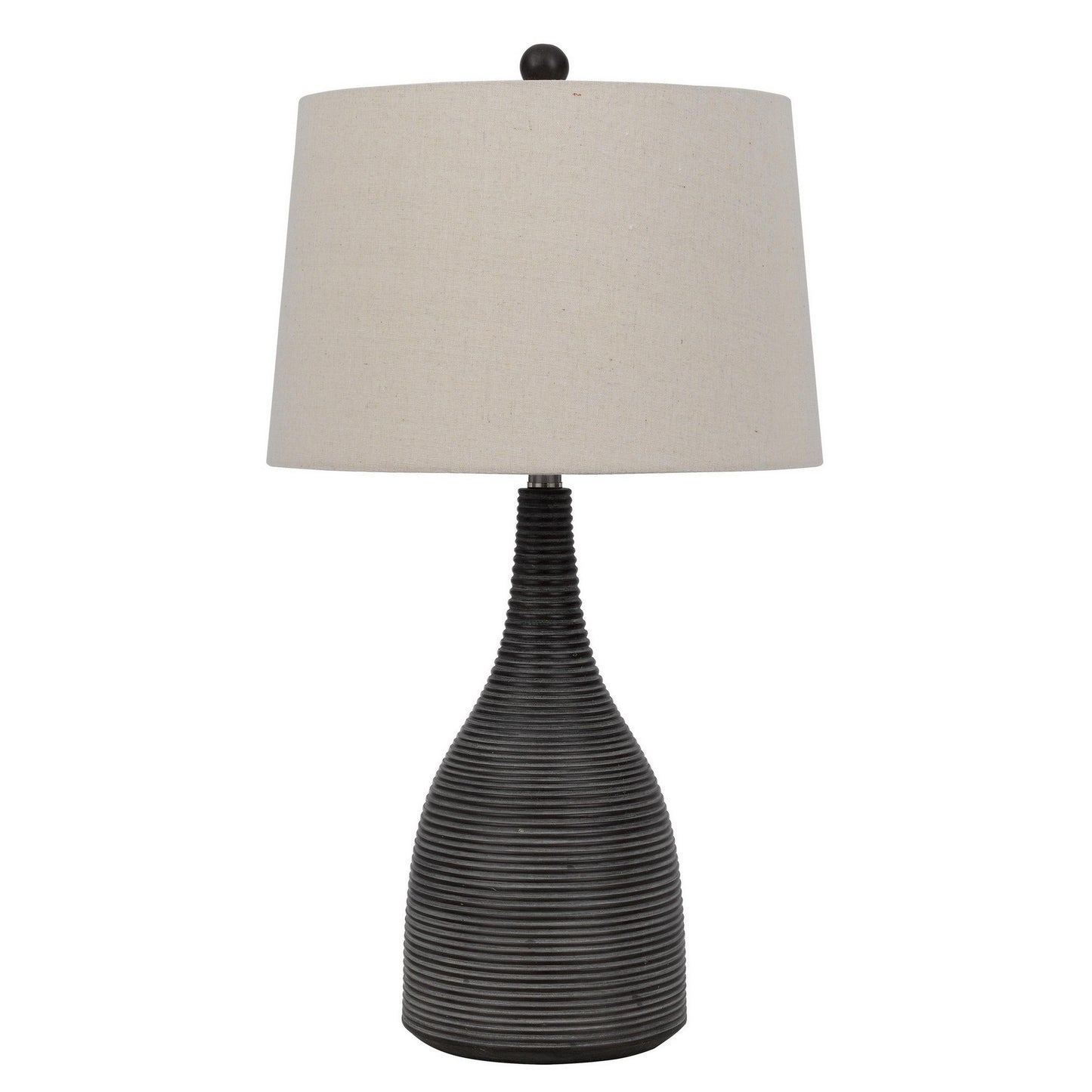29 Inch Classic Table Lamp Textured Lined Body Ceramic Charcoal Black