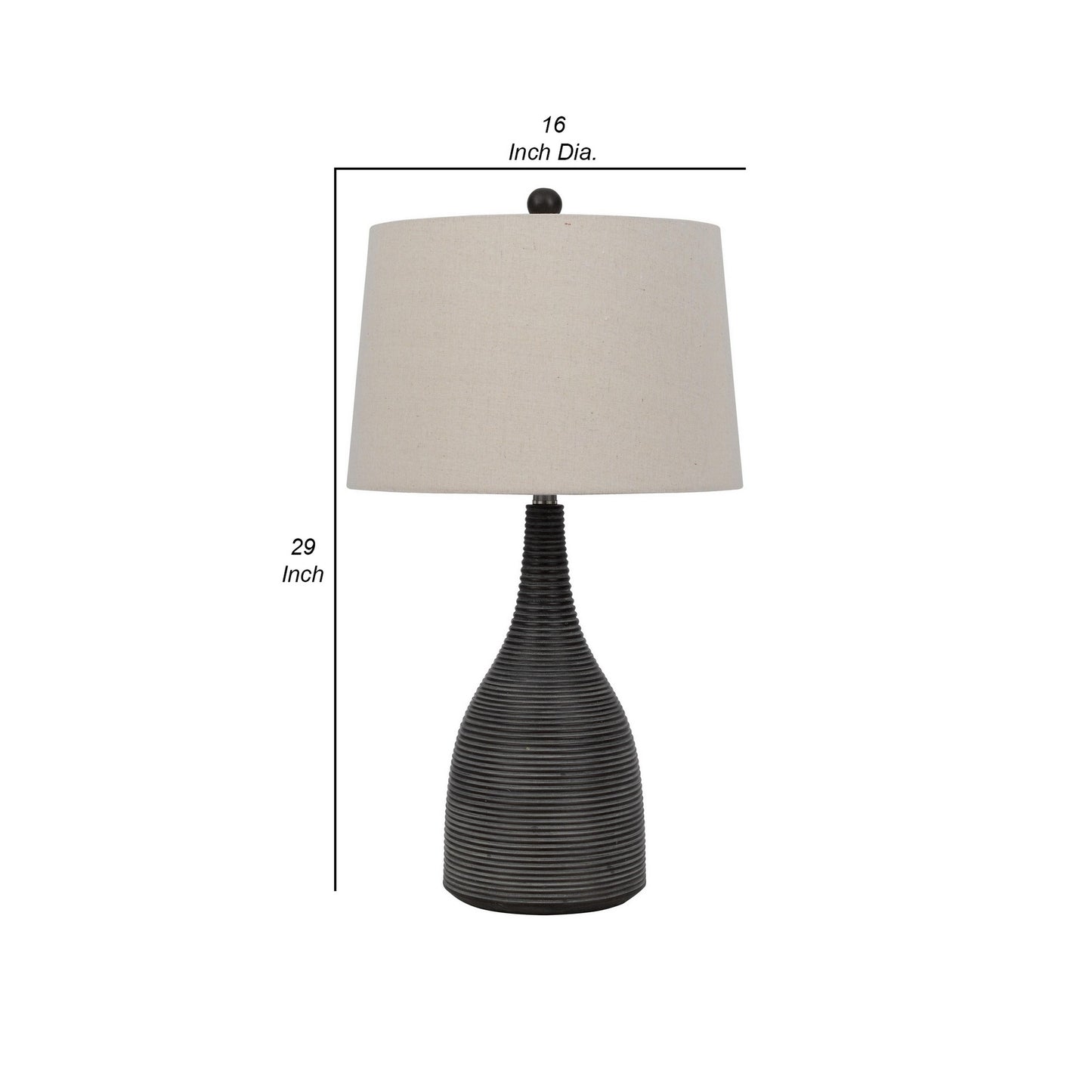 29 Inch Classic Table Lamp Textured Lined Body Ceramic Charcoal Black