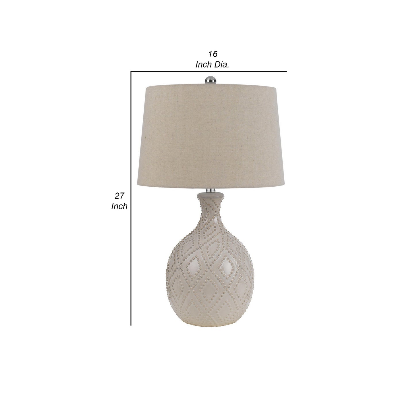27 Inch Table Lamp Set of 2 Ceramic Base Hardback Fabric Shade Ivory