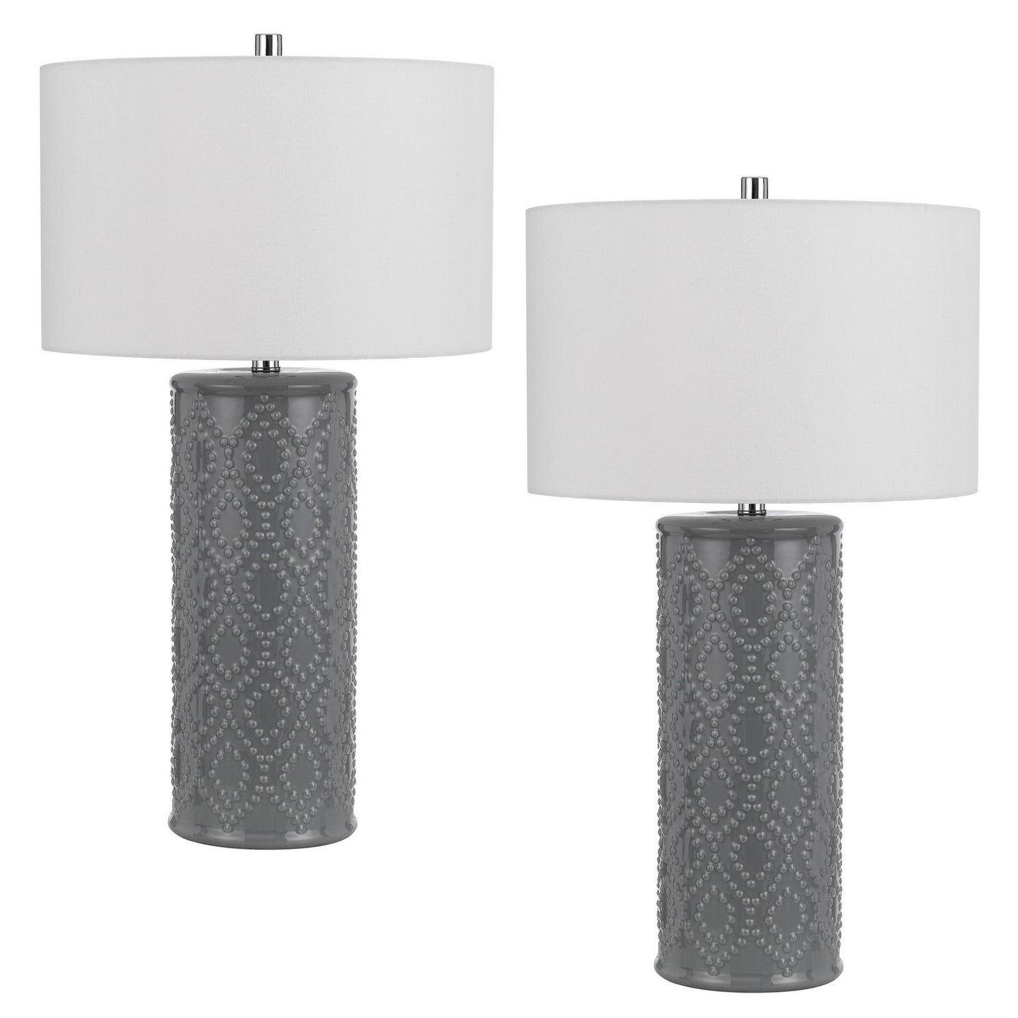 29 Inch Accent Table Lamp Set of 2 Tall Cylinder Ball Finial Accent Gray