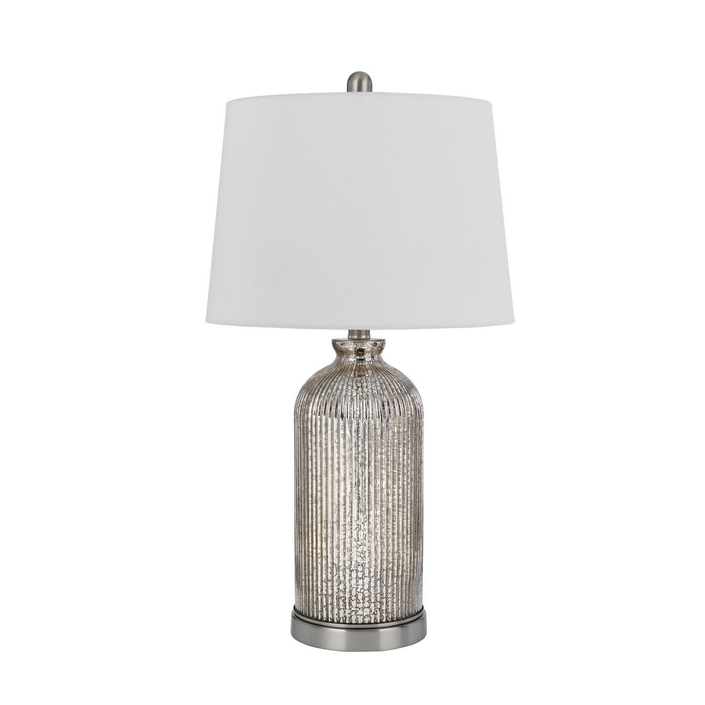 26 Inch Accent Table Lamp Set of 2 Lined Glass Jar Base Metallic Silver