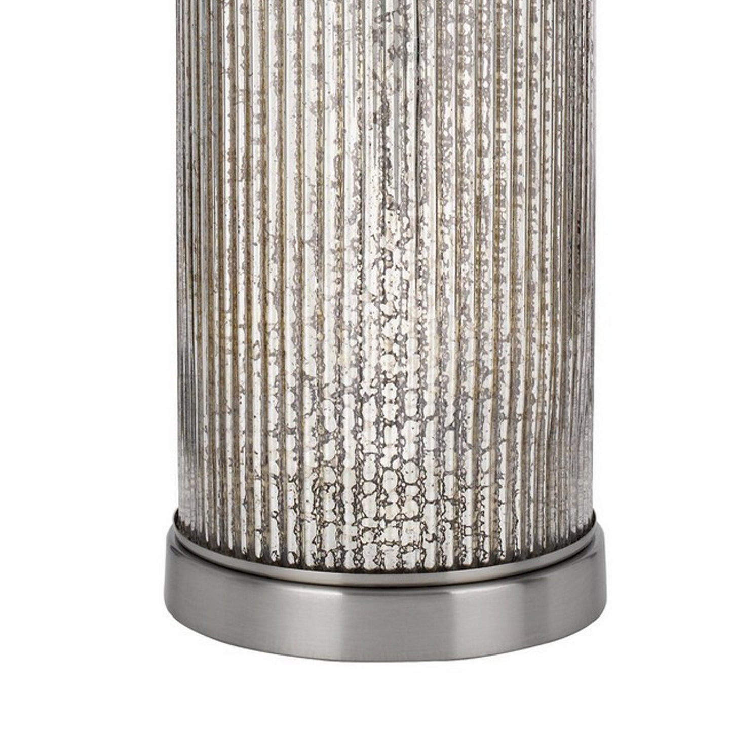 26 Inch Accent Table Lamp Set of 2 Lined Glass Jar Base Metallic Silver
