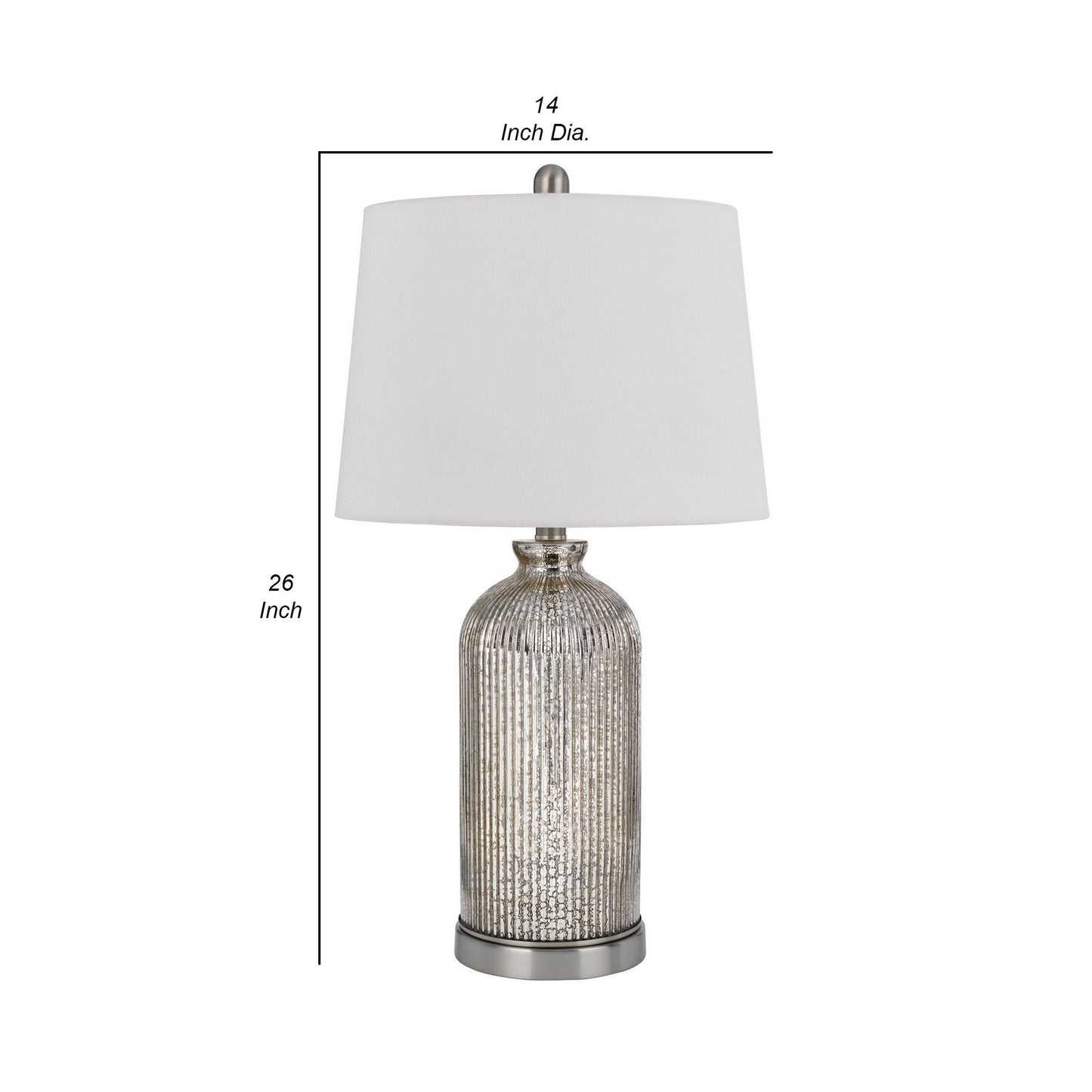26 Inch Accent Table Lamp Set of 2 Lined Glass Jar Base Metallic Silver