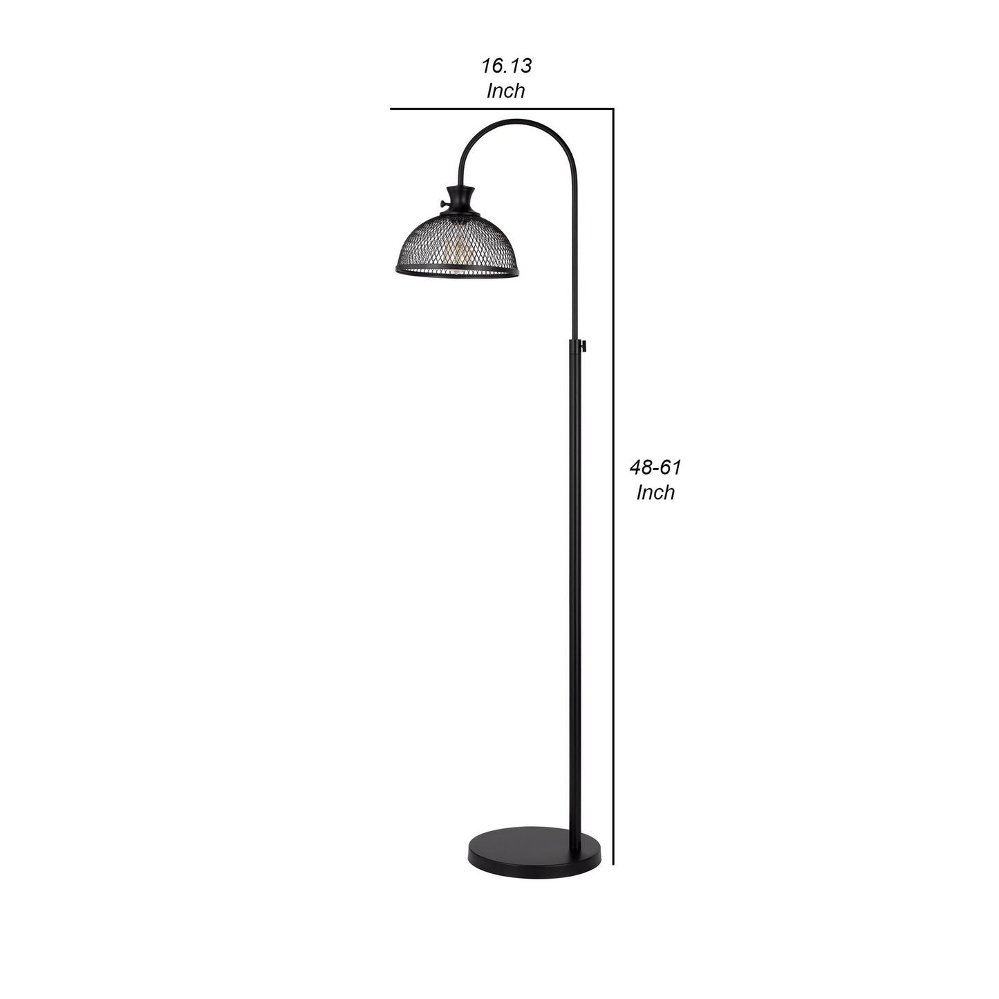 61 Inch Modern Floor Lamp Hanging Mesh Shade Metal Base Black