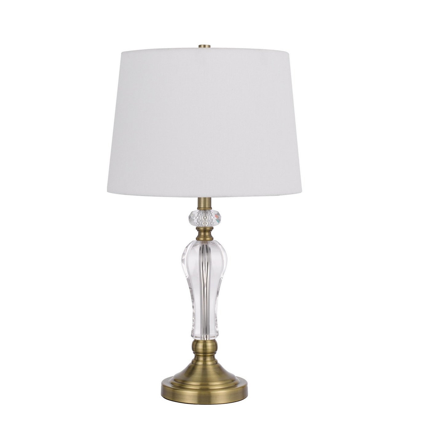 25 Inch Modern Table Lamp Hardback Fabric Shade Glass Body Antique Brass
