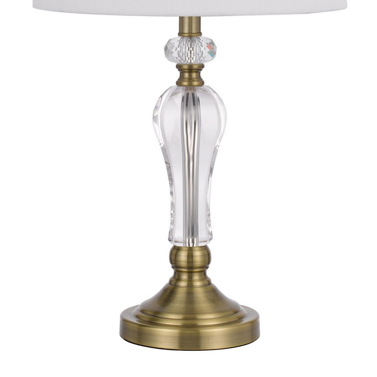 25 Inch Modern Table Lamp Hardback Fabric Shade Glass Body Antique Brass