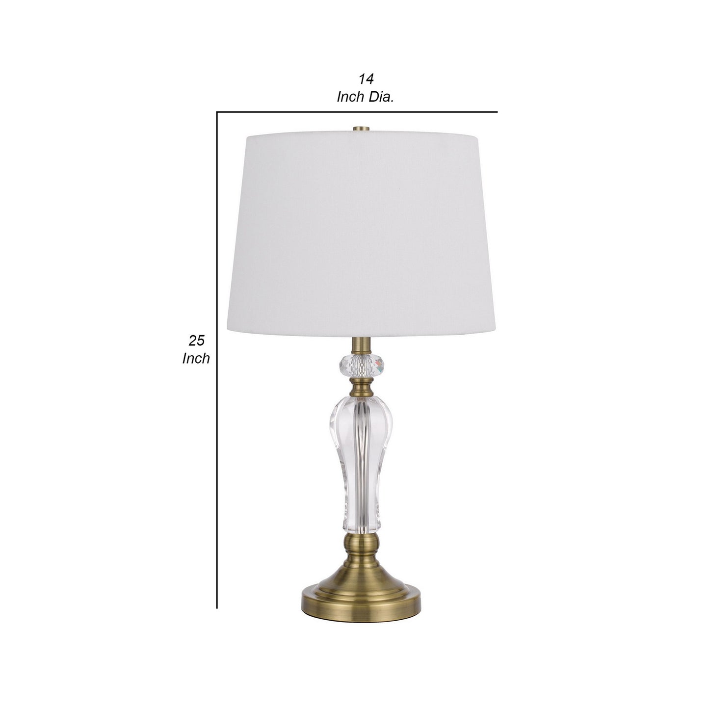 25 Inch Modern Table Lamp Hardback Fabric Shade Glass Body Antique Brass