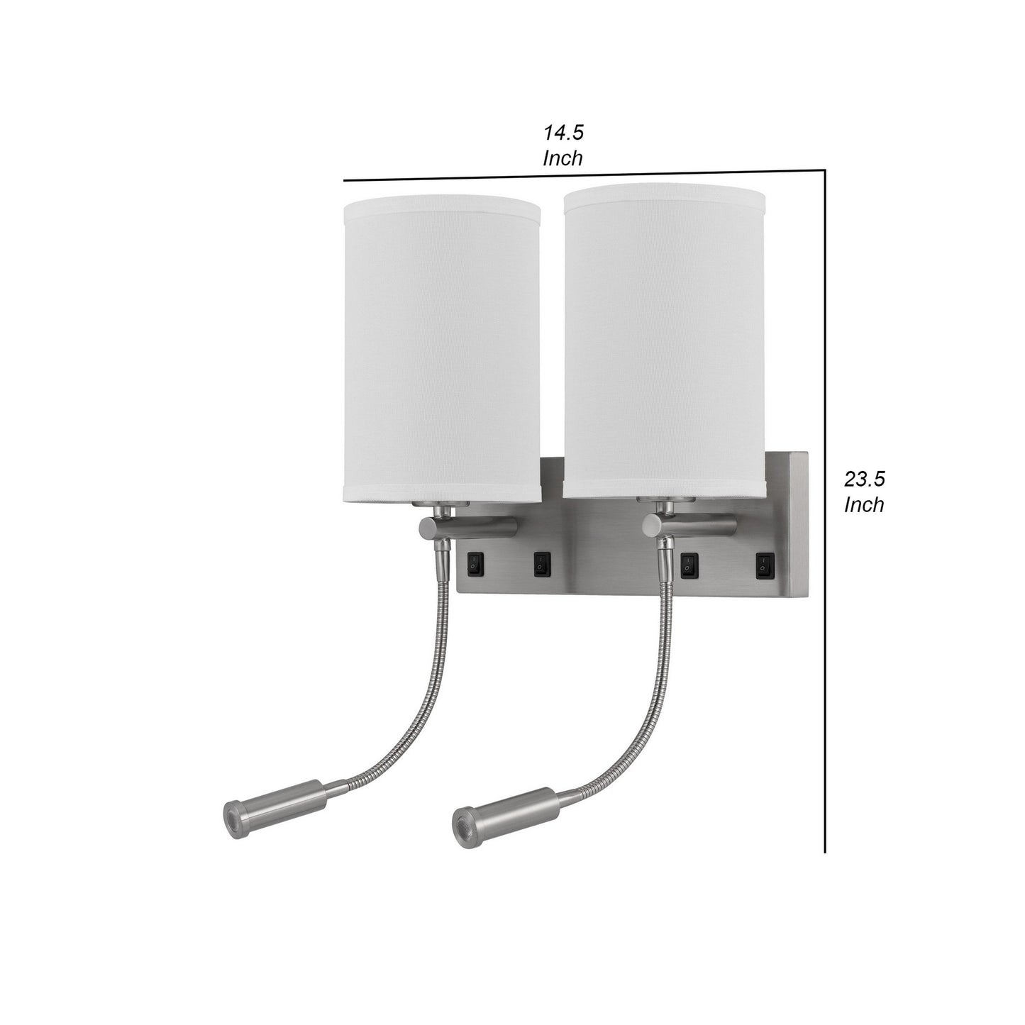 Liam 24 Inch Modern Wall Lamp Hardback Fabric Shade 2 Led Metal Silver