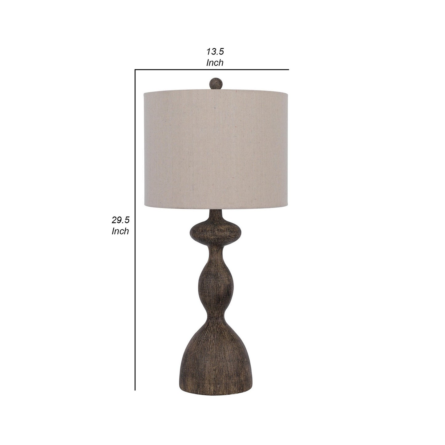 30 Inch 2 Table Lamps Resin Accent Turned Base Rustic Wood Brown Beige