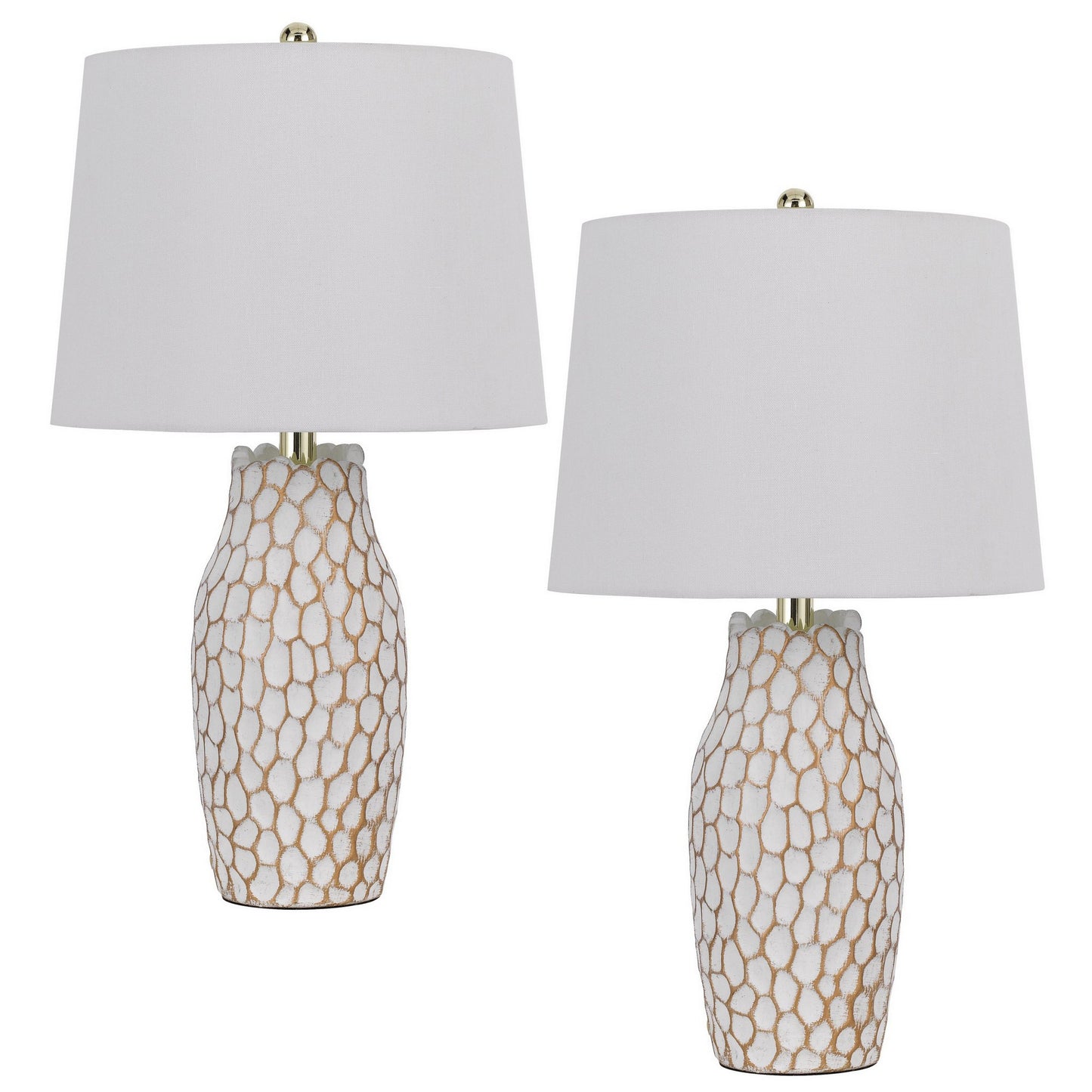 23 Inch Set of 2 Ceramic Accent Table Lamp Hammered Base White Gold