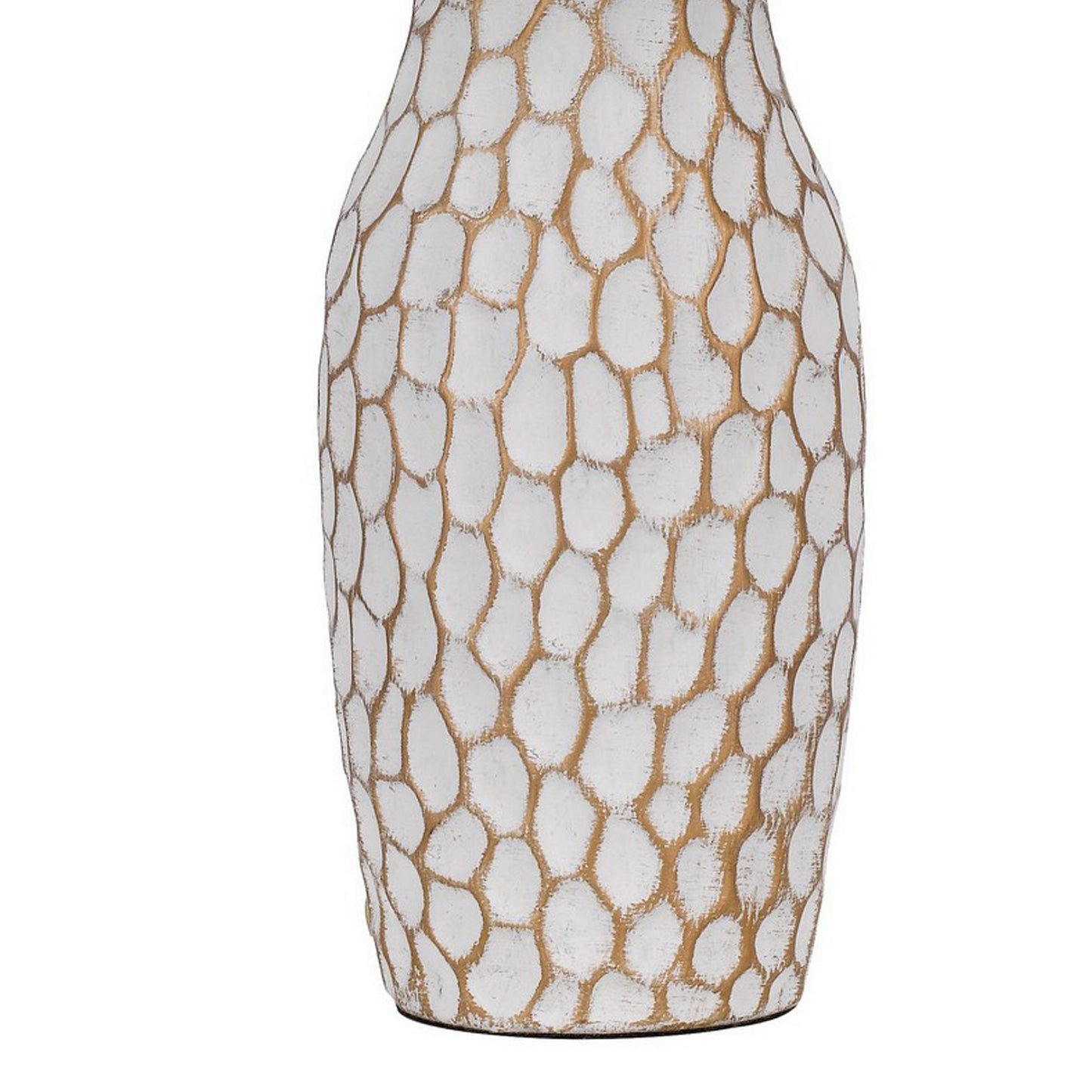 23 Inch Set of 2 Ceramic Accent Table Lamp Hammered Base White Gold