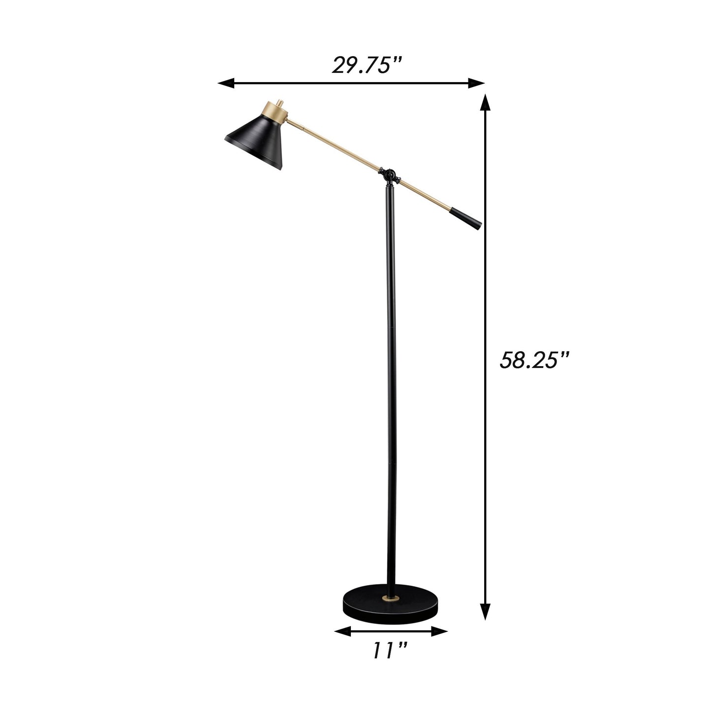 58 Inch Classic Metal Floor Lamp Adjustable Shade Height Gold Black