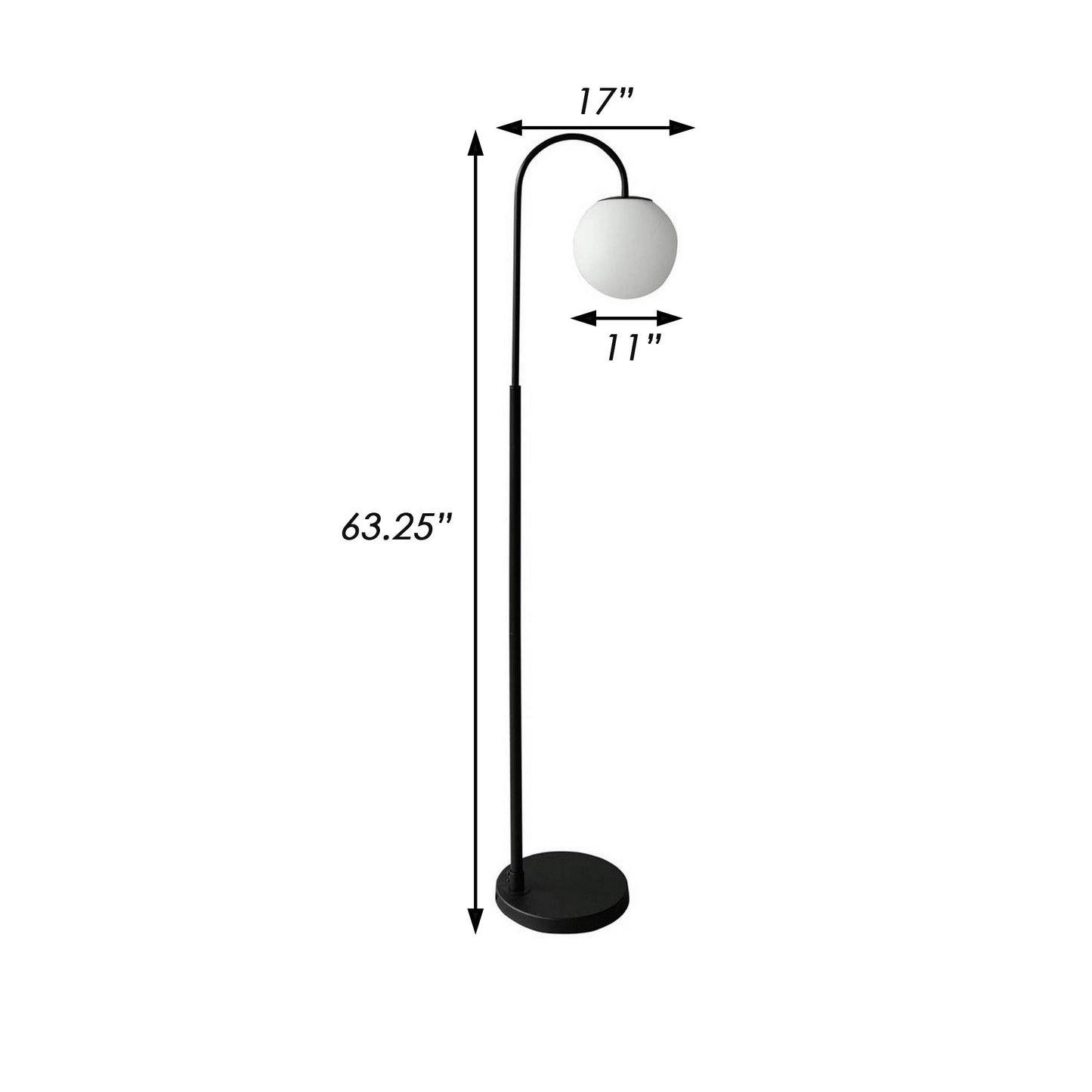63 Inch Modern Metal Floor Lamp Frosted Glass Globe Shade Black White