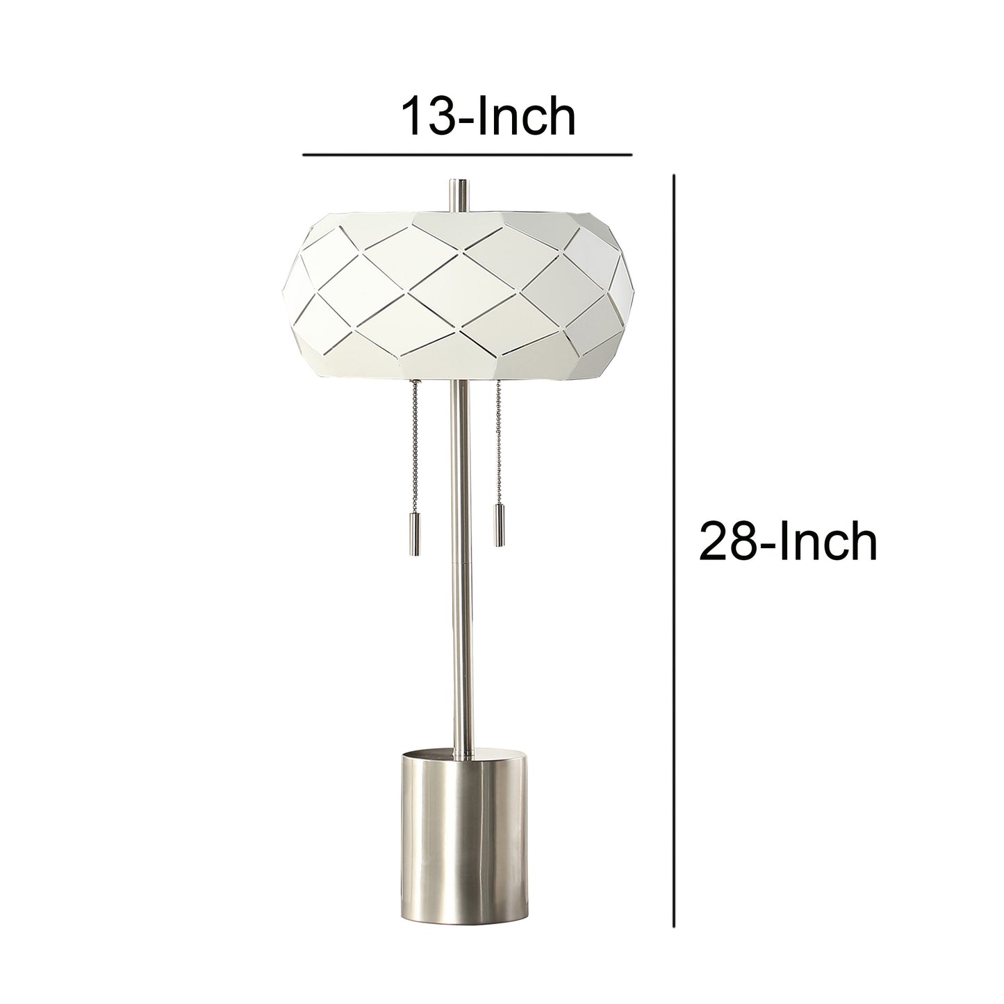 28 Inch Accent Table Lamp Geometric Drum Shade Metal Base White Silver