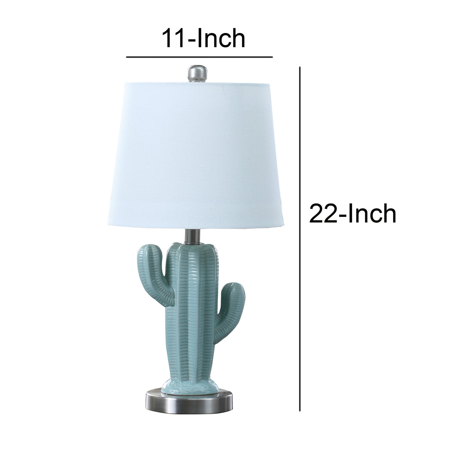 22 Inch Accent Table Lamp Cactus Designed Body Metal Base Blue White