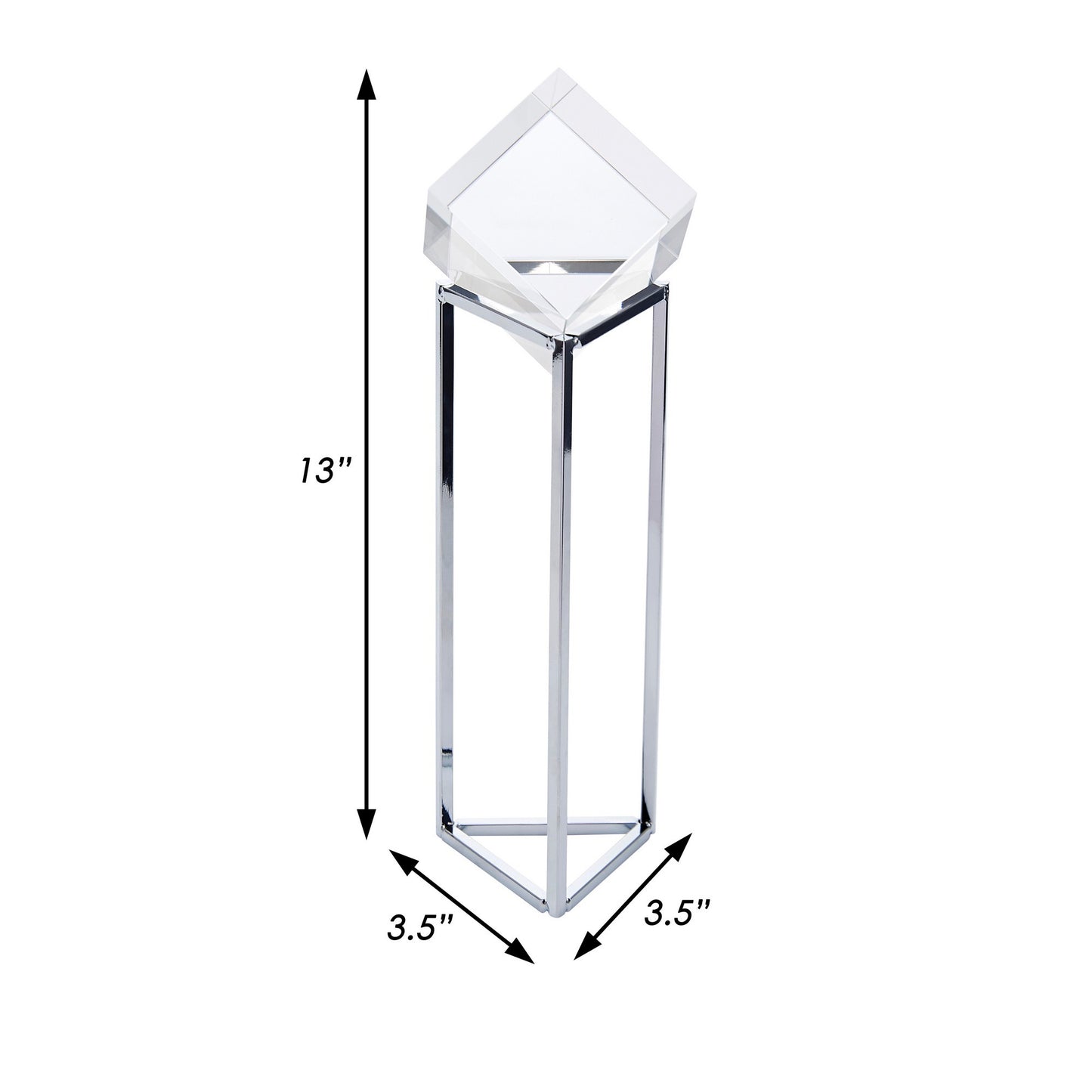 13 Inch Geometric Cubic Tabletop Accent Decor Metal Frame Chrome Finish