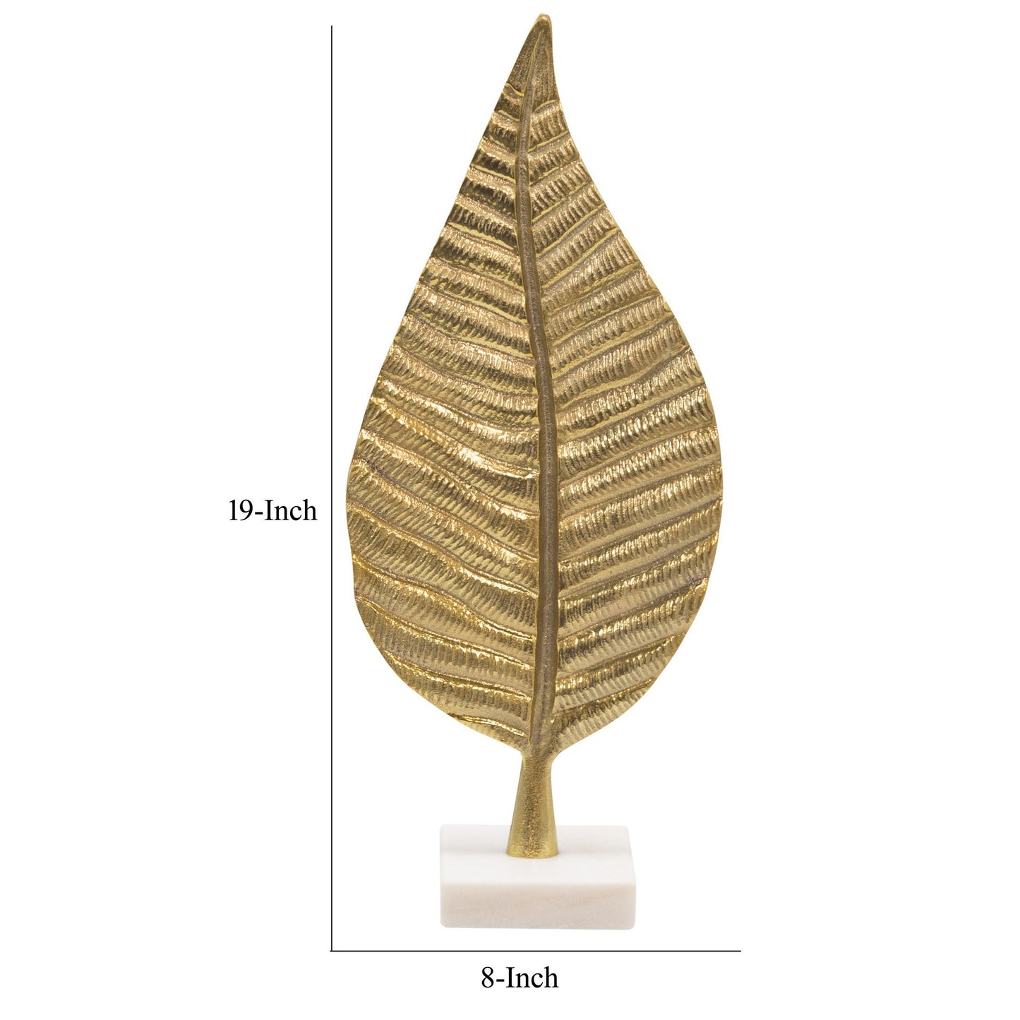19 Inch Modern Leaf Accent Decor White Block Base Gold Finished Aluminum