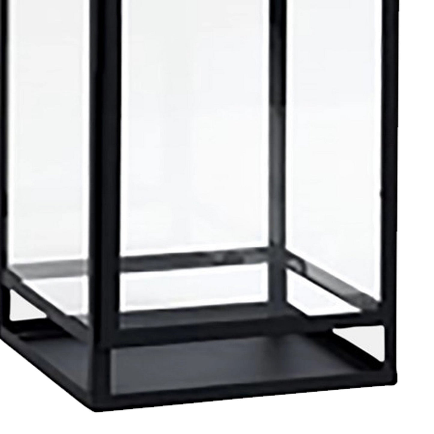 30 Inch Modern Industrial Metal Lantern Glass Panel Sides Black Frame