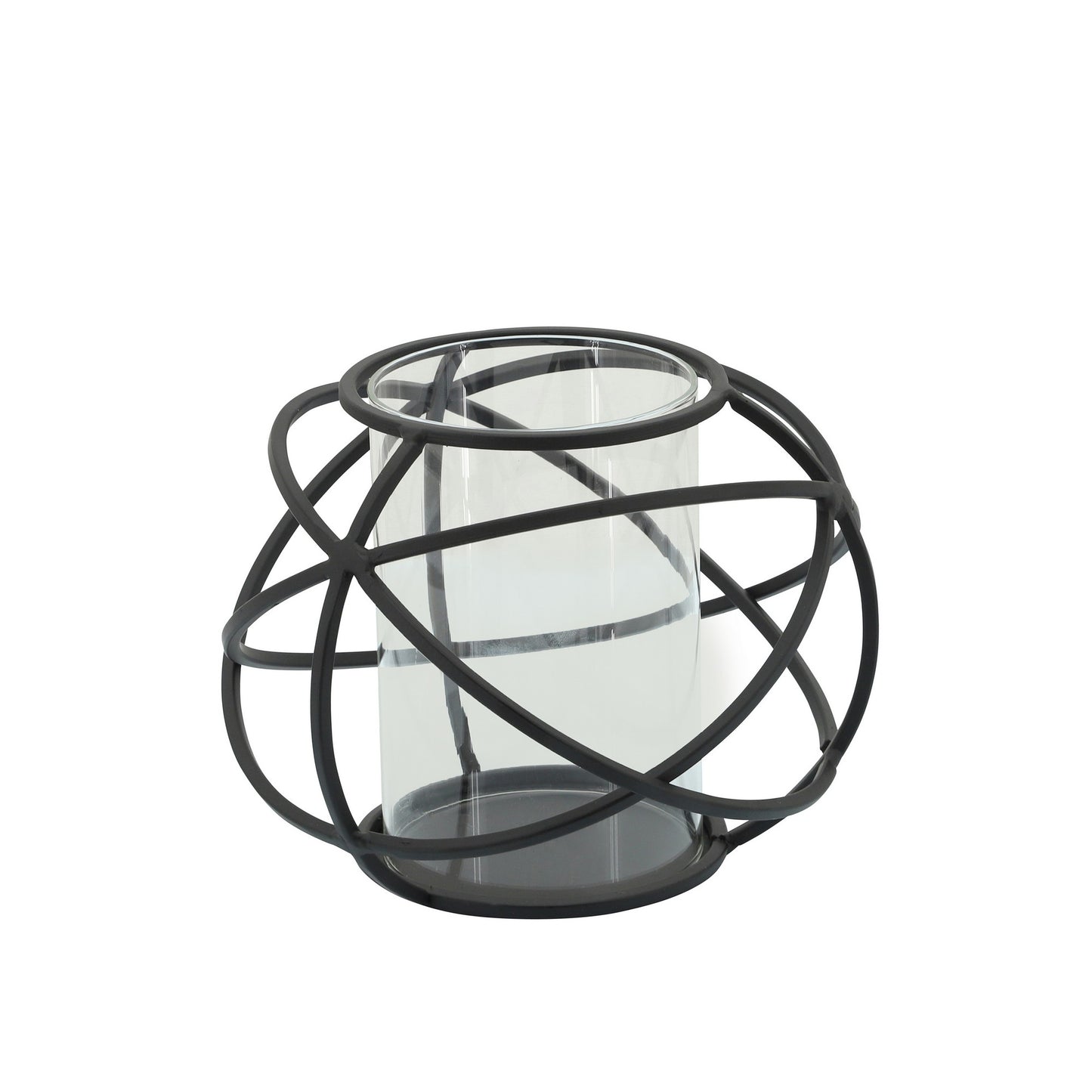 Metal Glass Candle Holders Orb Shaped Intersected Ring Set Of 2 Black