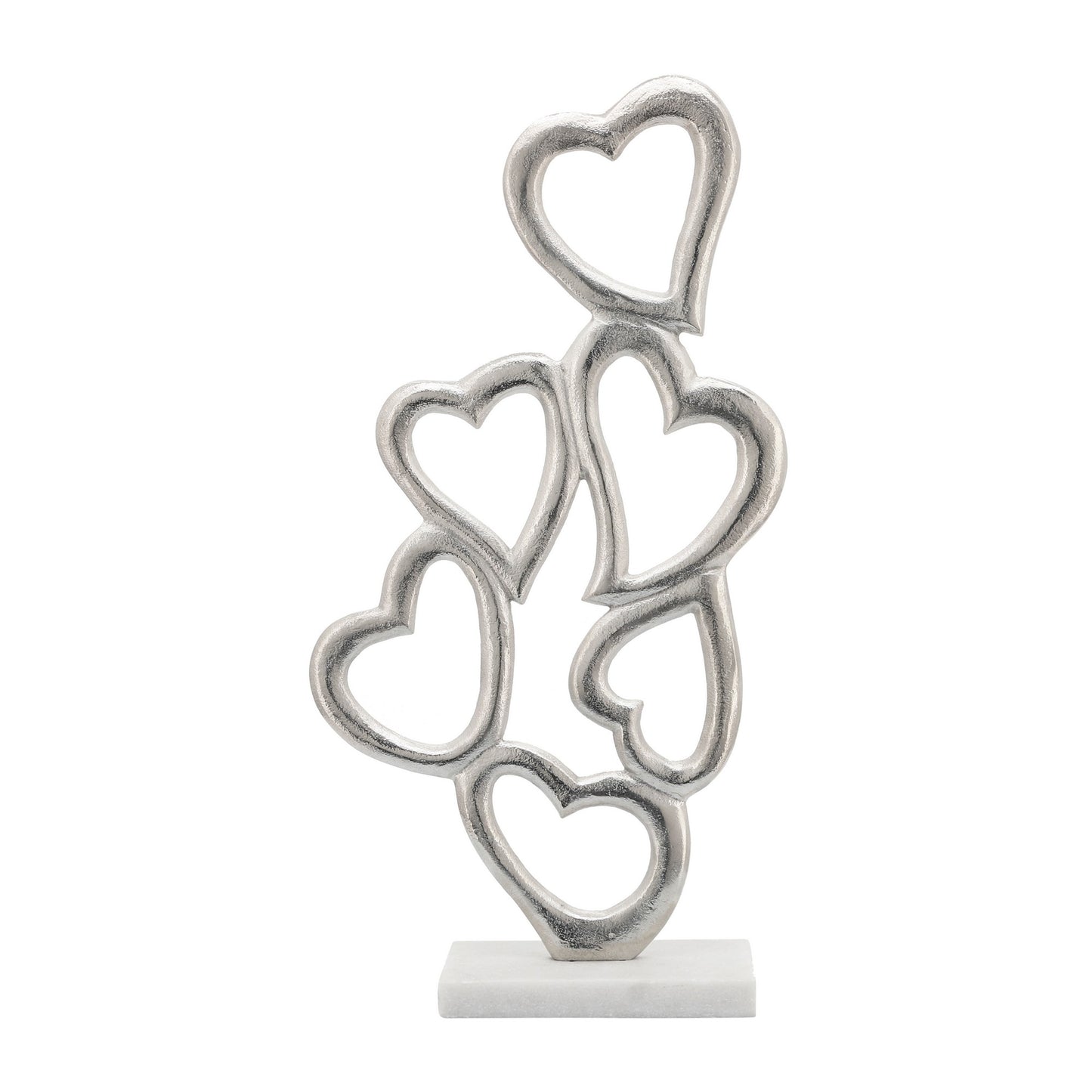 24 Inch Metal Table Decor Multiple Heart Design Marble Base Silver