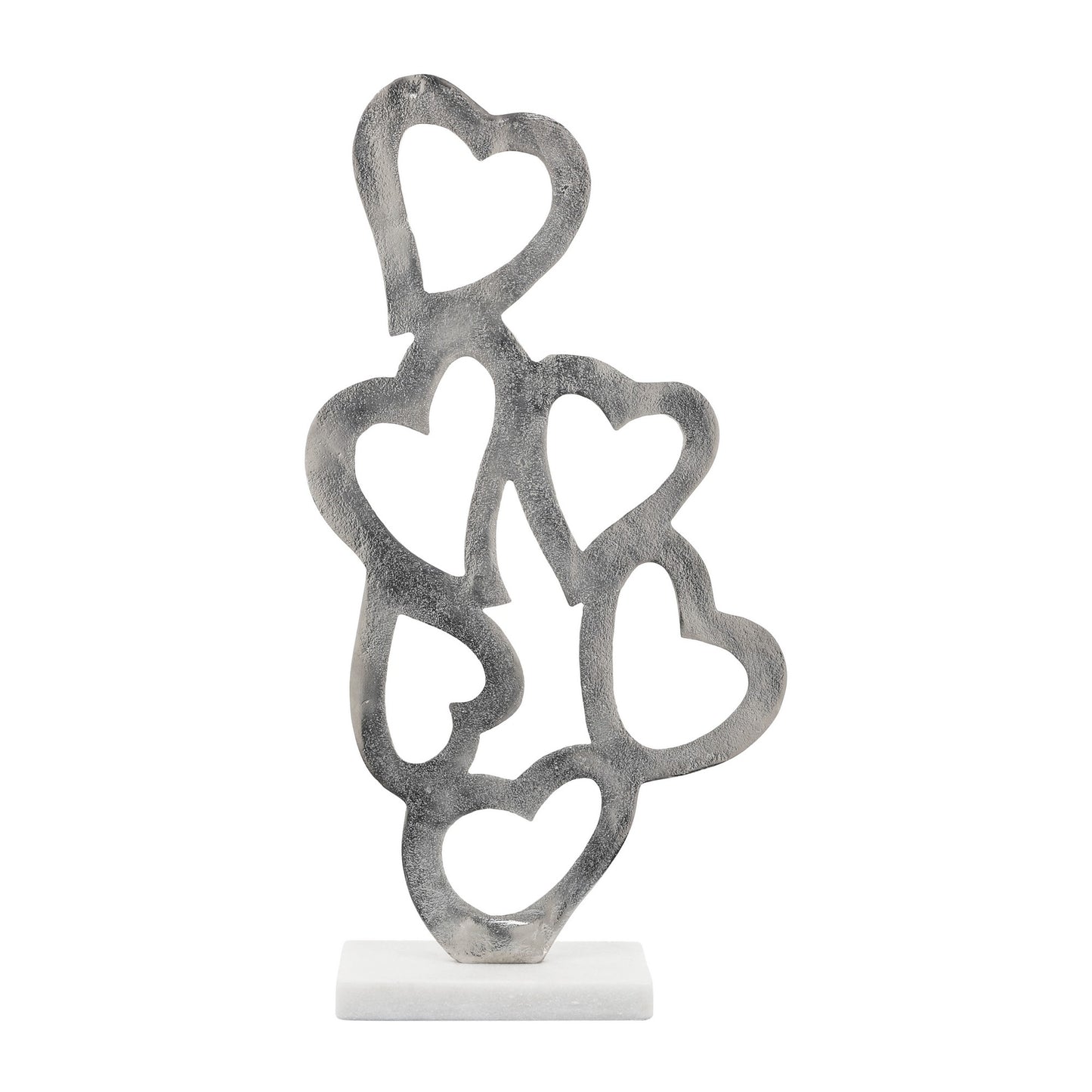 24 Inch Metal Table Decor Multiple Heart Design Marble Base Silver