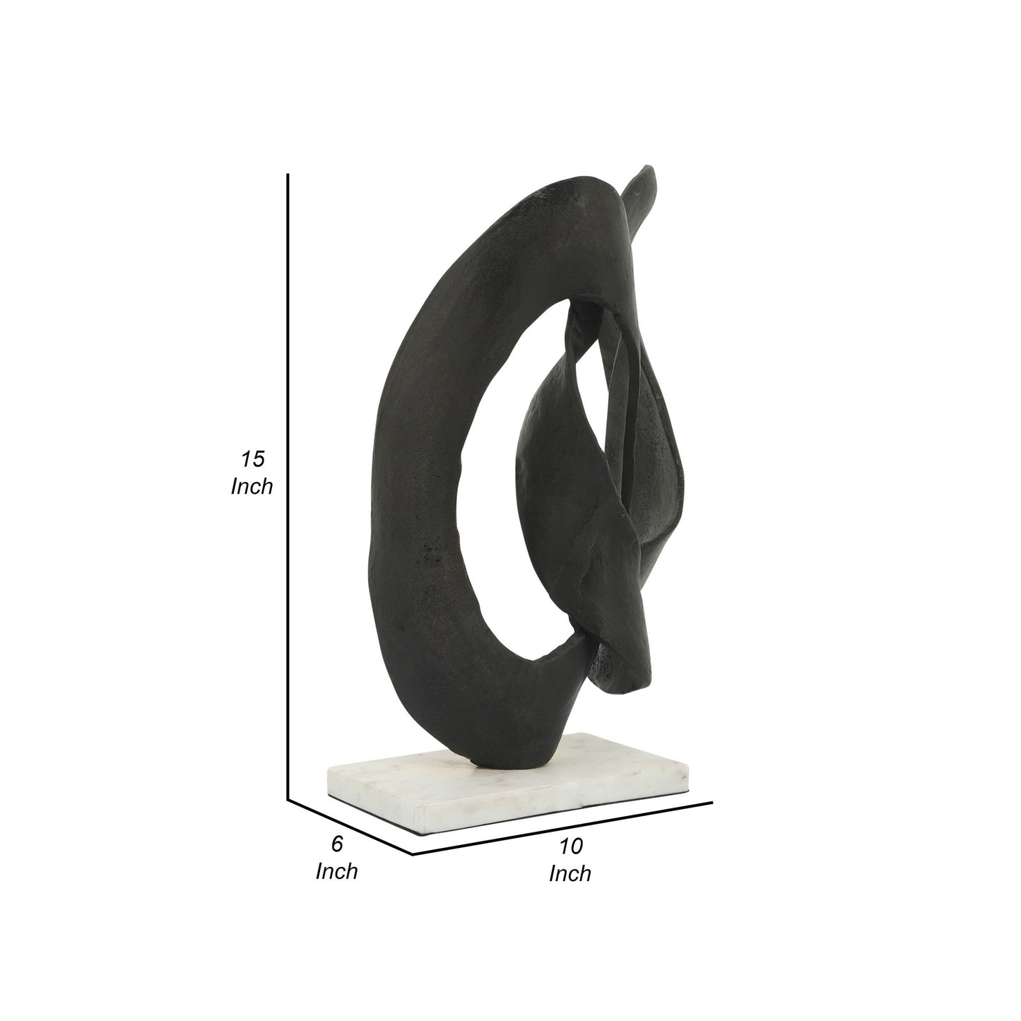 15 Inch Contemporary Metal Tabletop Decoration Marble Base Black White