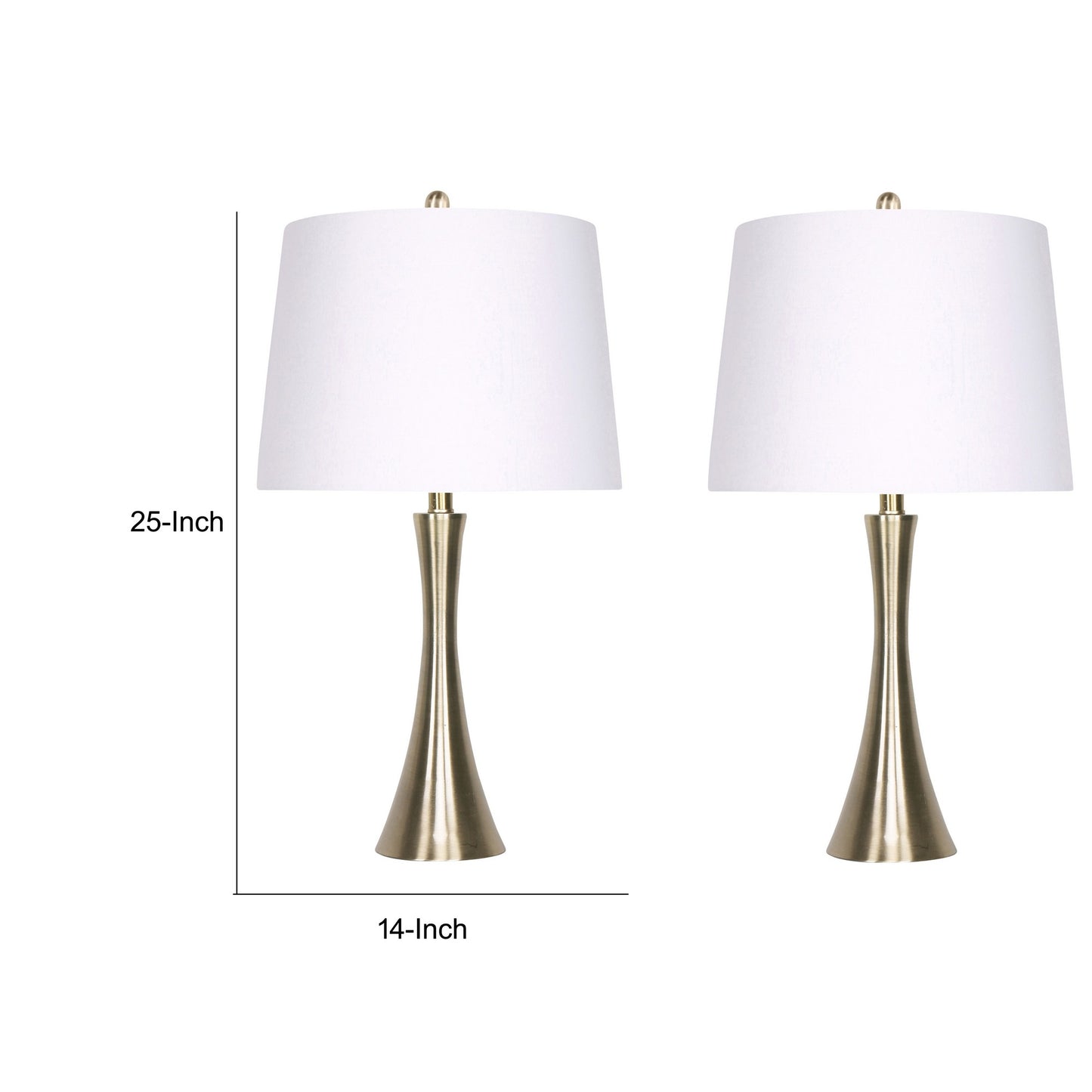 25 Inch Modern Slim Top Table Lamps Set of 2 Crisp White Shades Brass