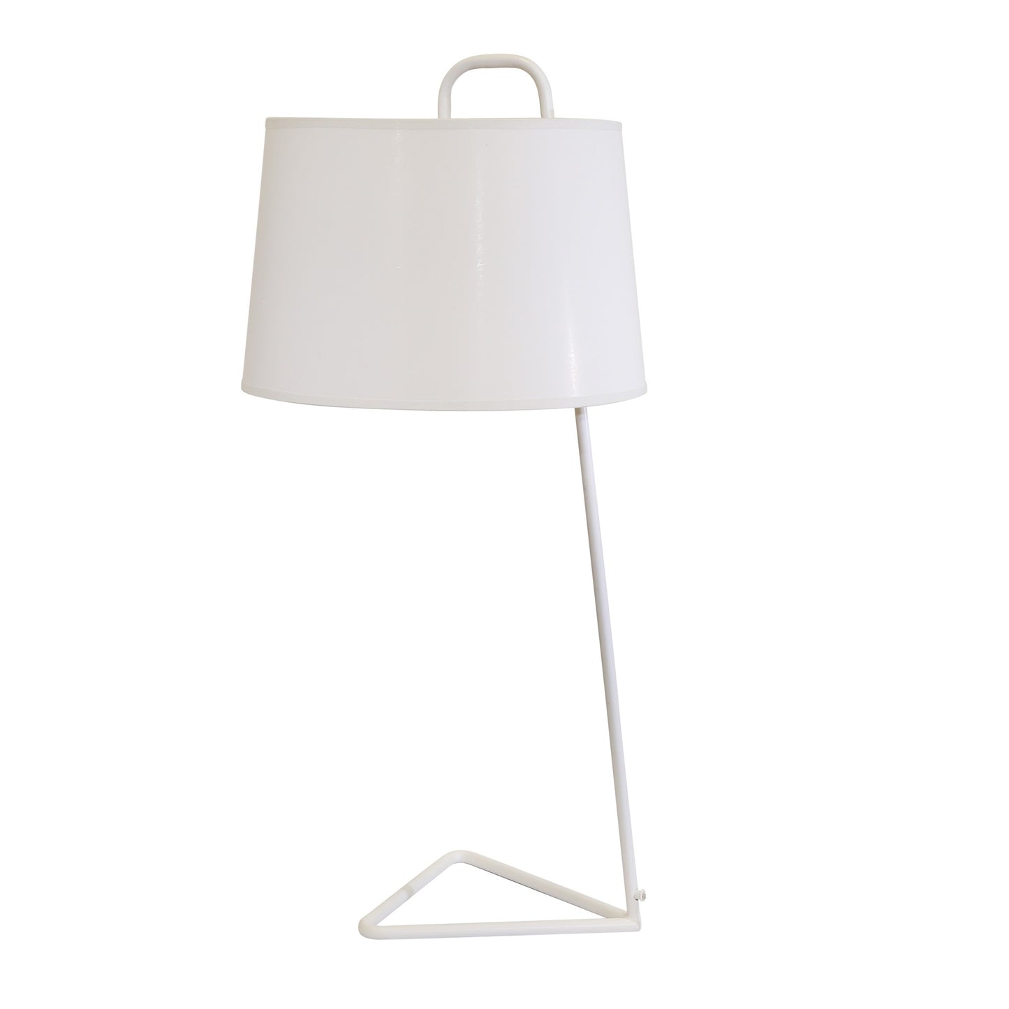 30 Inch Contemporary Metal Table Lamp with Triangular Base White Shade