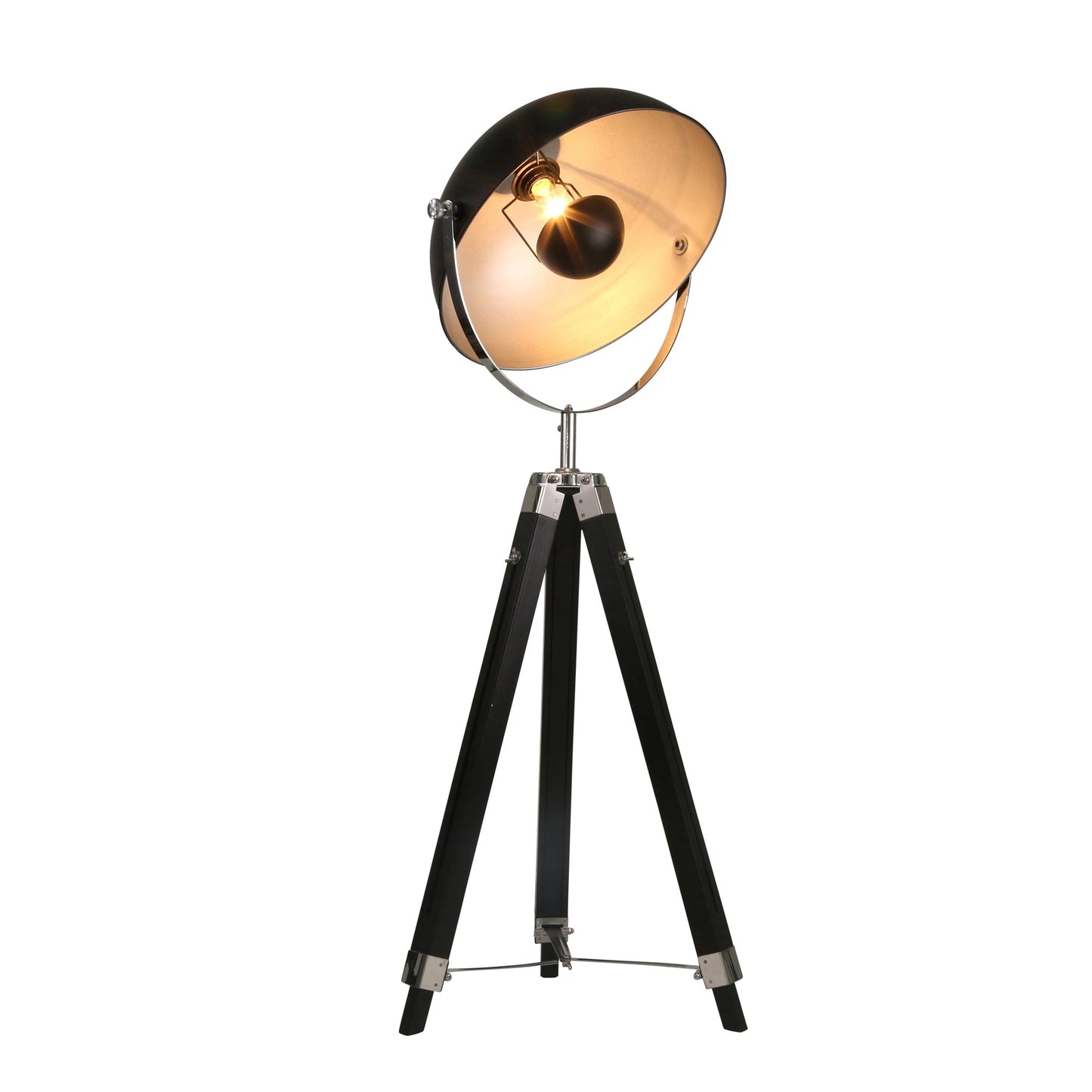 65 Inch Wood Modern Spotlight Floor Lamp With Tripod Metal Frame Black