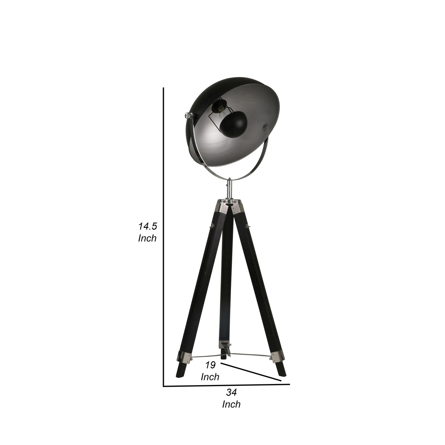 65 Inch Wood Modern Spotlight Floor Lamp With Tripod Metal Frame Black
