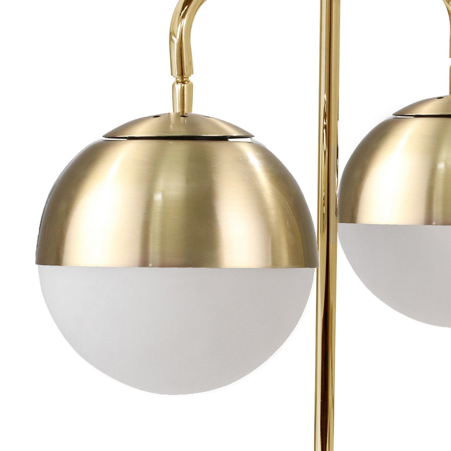 28 Inch Modern Metal Table Lamp Dual Orbs Marble Pedestal White Gold