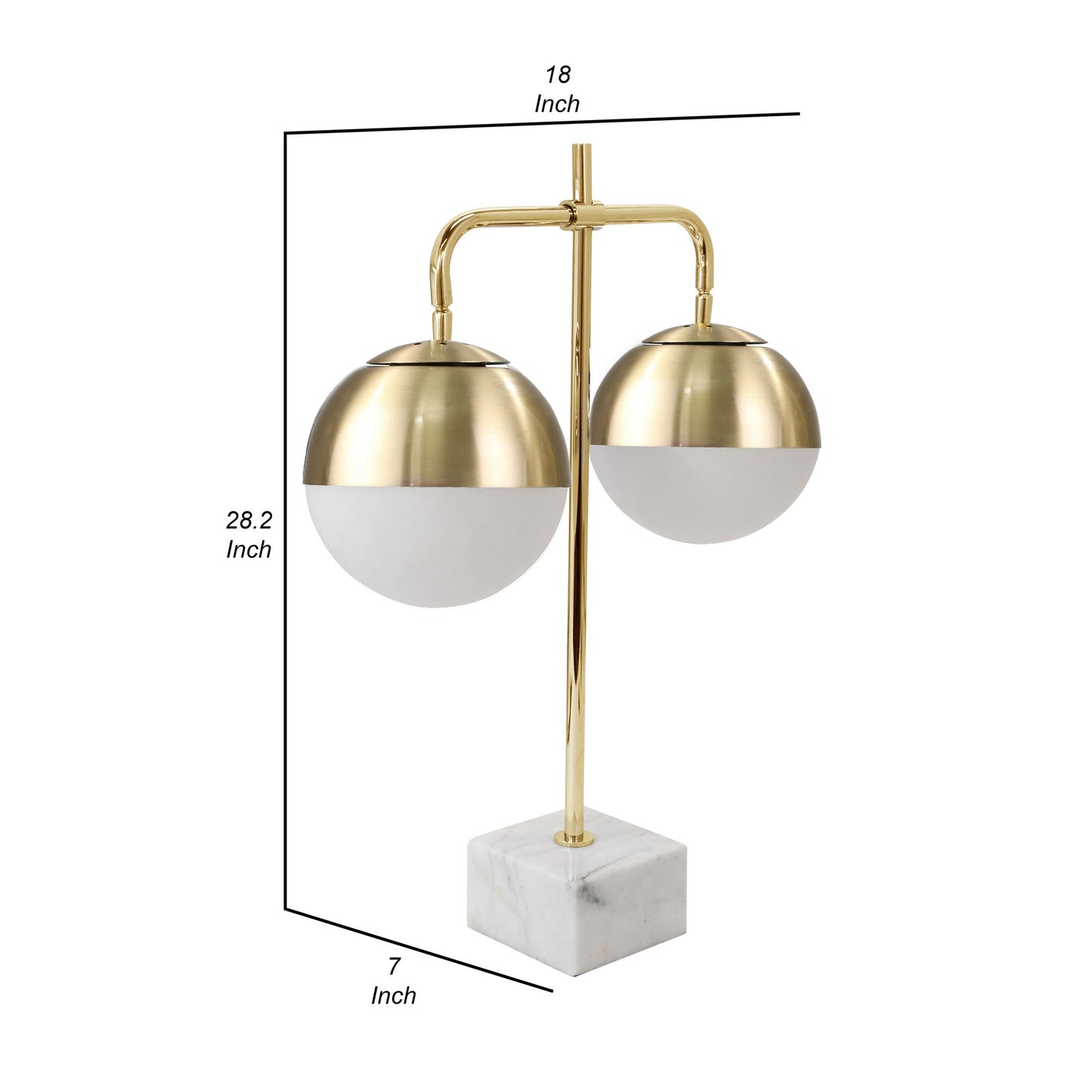 28 Inch Modern Metal Table Lamp Dual Orbs Marble Pedestal White Gold