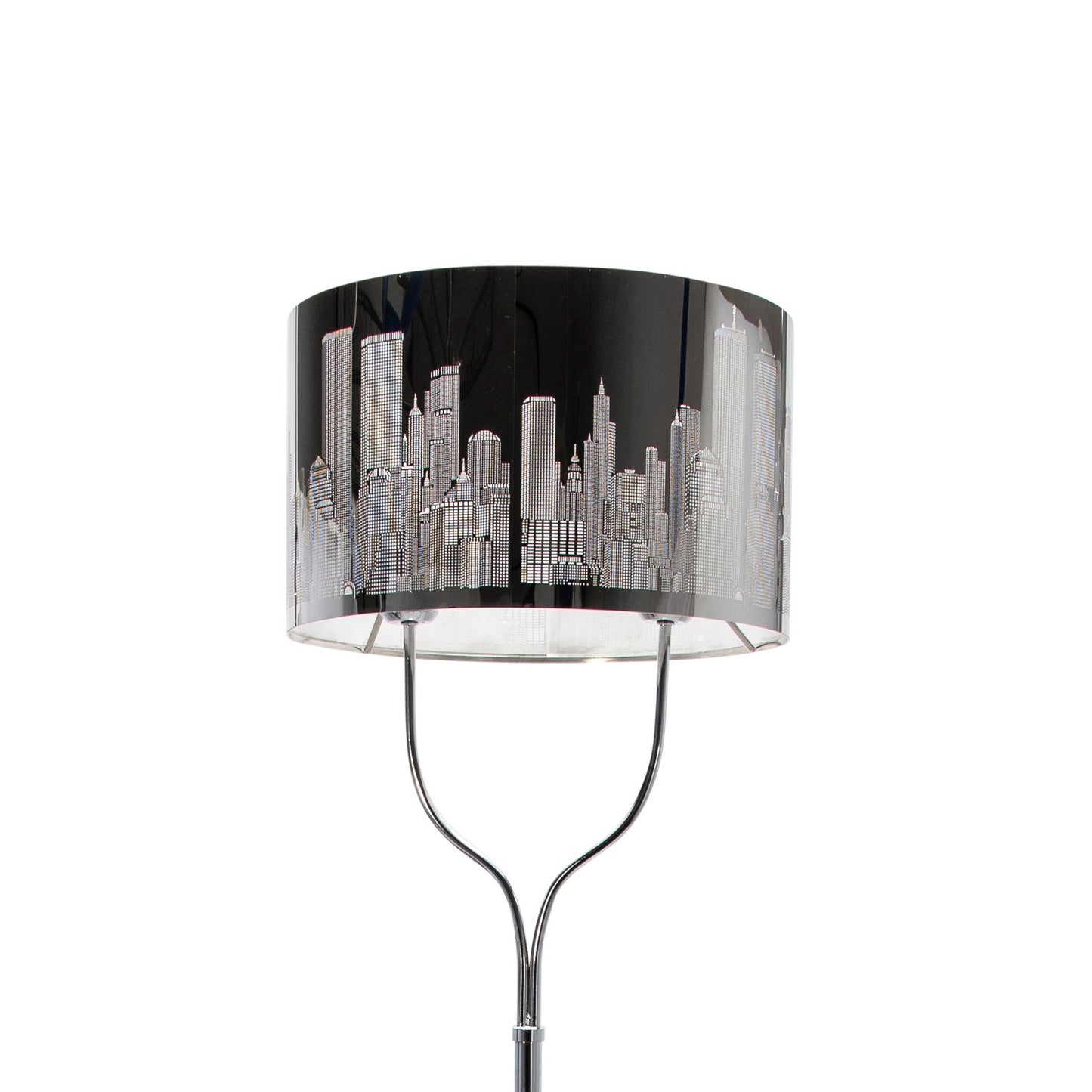 18 Inch Metal Modern Skyline Floor Lamp 2 Bulbs Round Base Silver Black