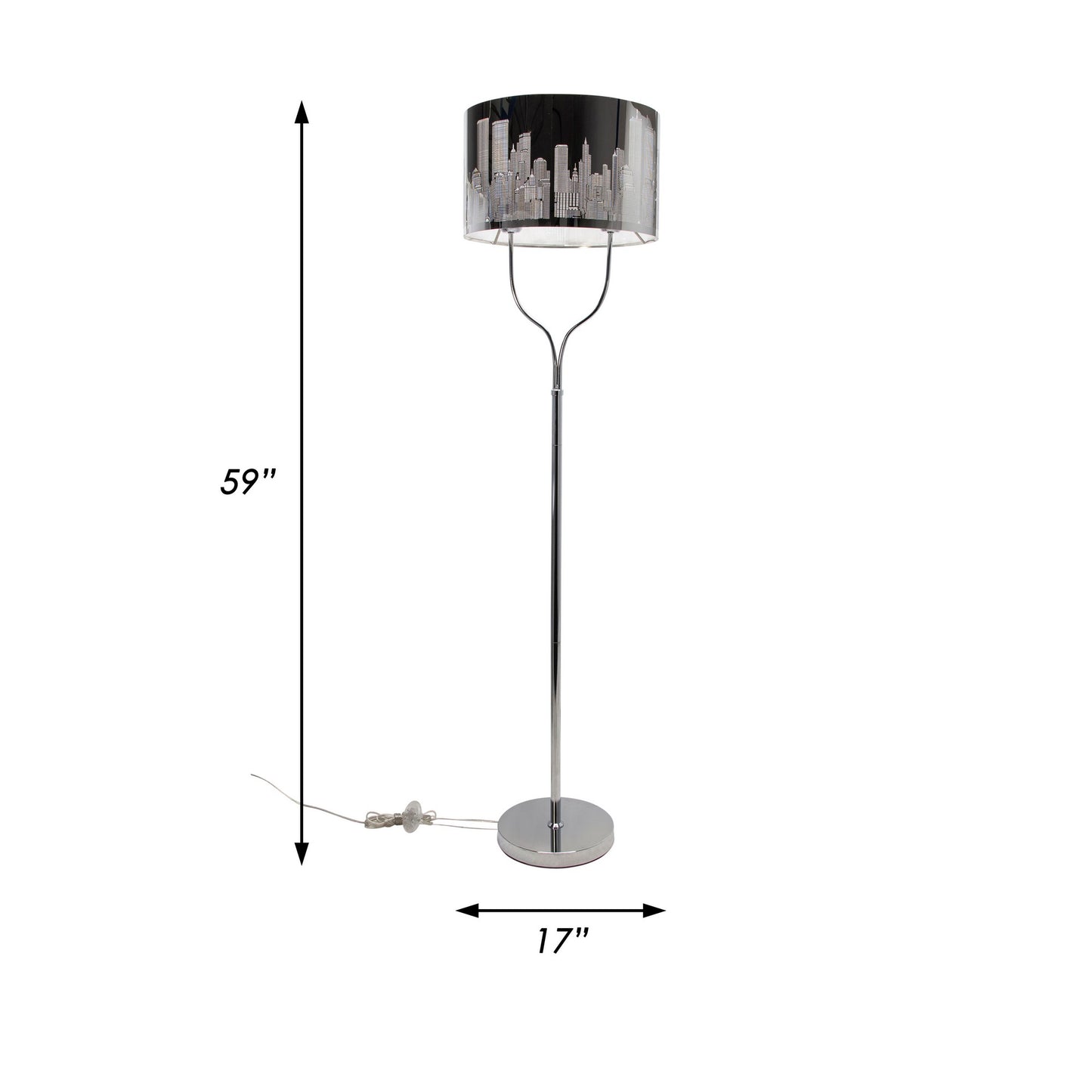 18 Inch Metal Modern Skyline Floor Lamp 2 Bulbs Round Base Silver Black