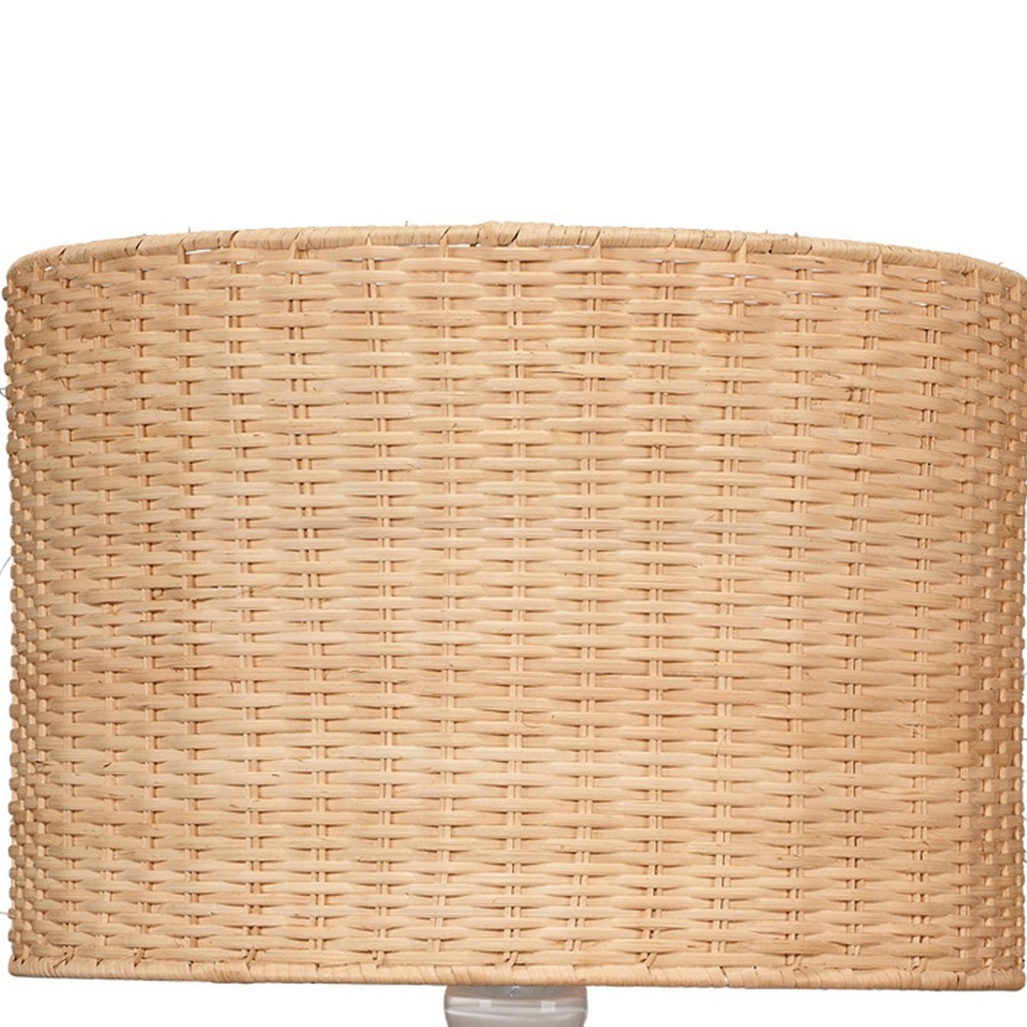 30 Inch Contemporary Glass Plum Jar Table Lamp Rattan Shade White Brown