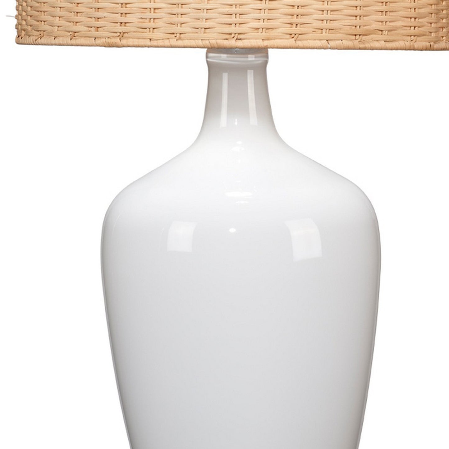 30 Inch Contemporary Glass Plum Jar Table Lamp Rattan Shade White Brown