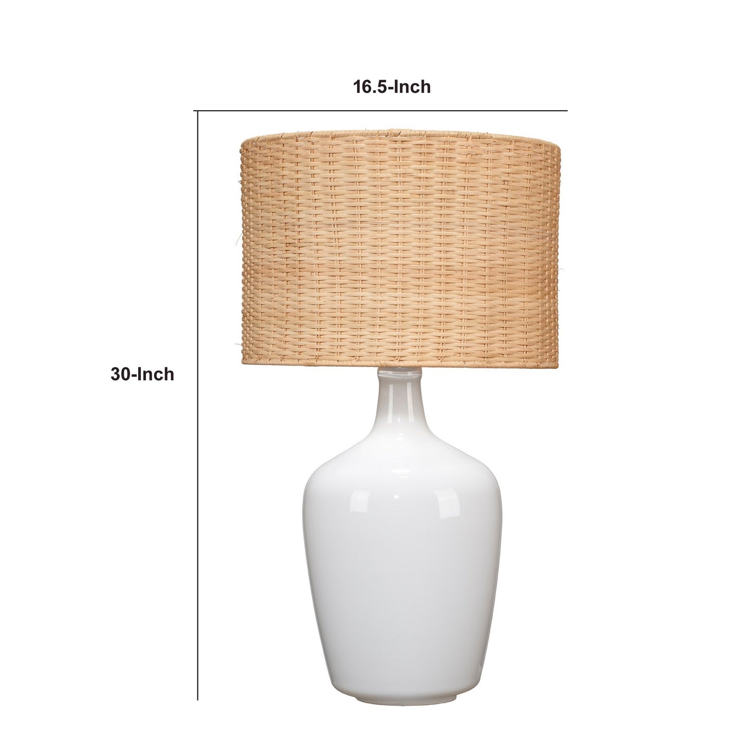30 Inch Contemporary Glass Plum Jar Table Lamp Rattan Shade White Brown