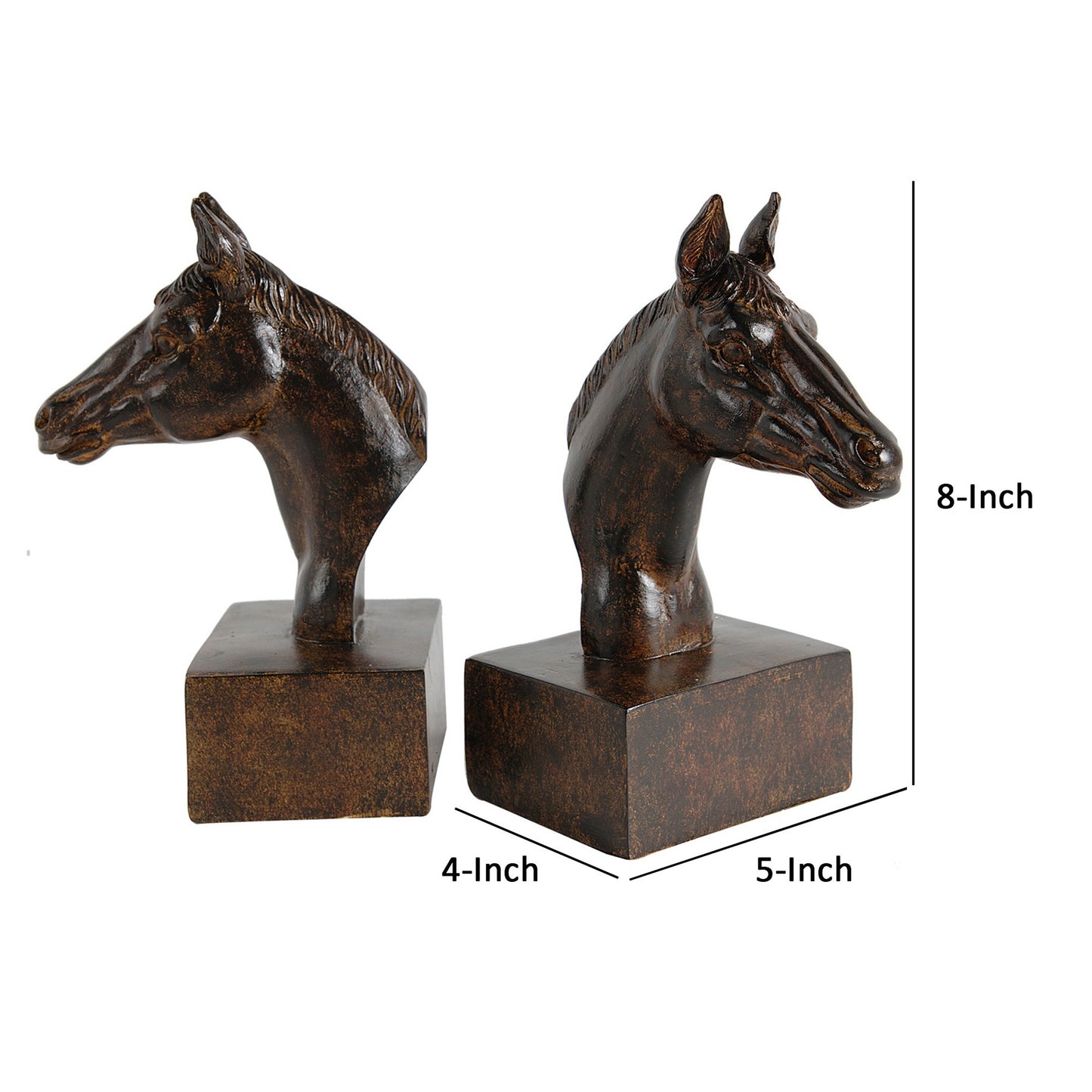 Ari Set of 2 Bookends, Elegant Realistic Horse Bust FIgurines, Dark Brown
