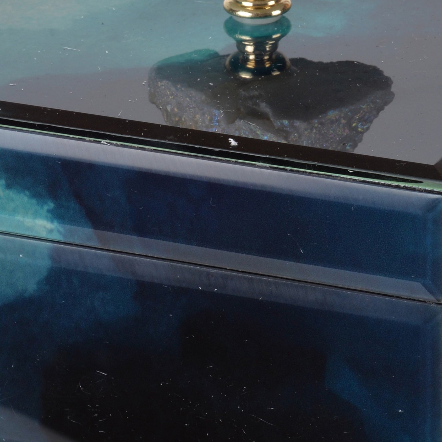 Eve 6 Inch Decorative Accessory Box Elegant Stone With Finial Accent Blue