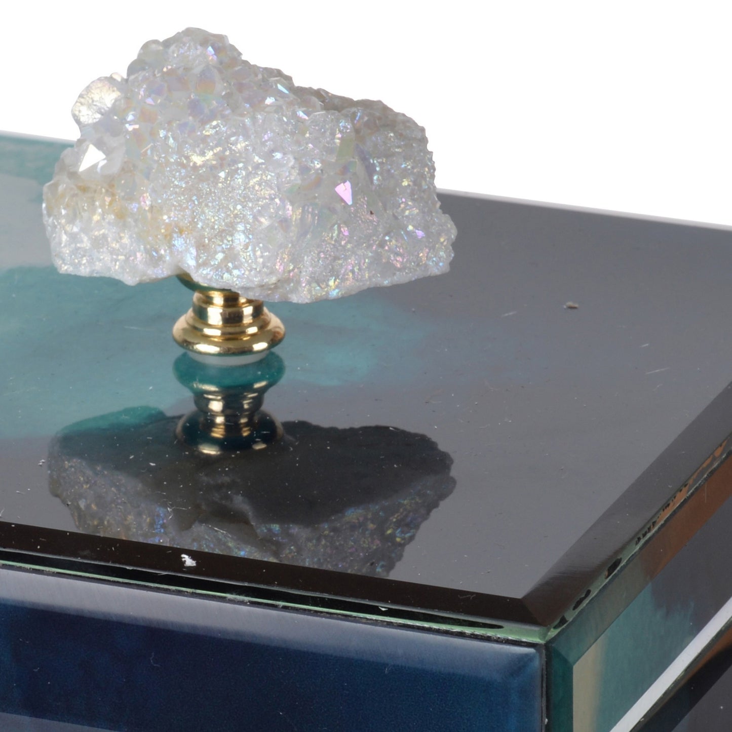 Eve 6 Inch Decorative Accessory Box Elegant Stone With Finial Accent Blue
