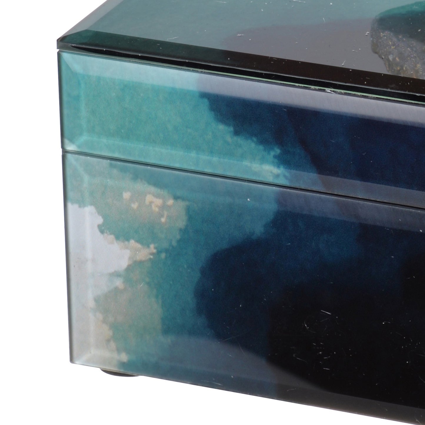 Eve 6 Inch Decorative Accessory Box Elegant Stone With Finial Accent Blue