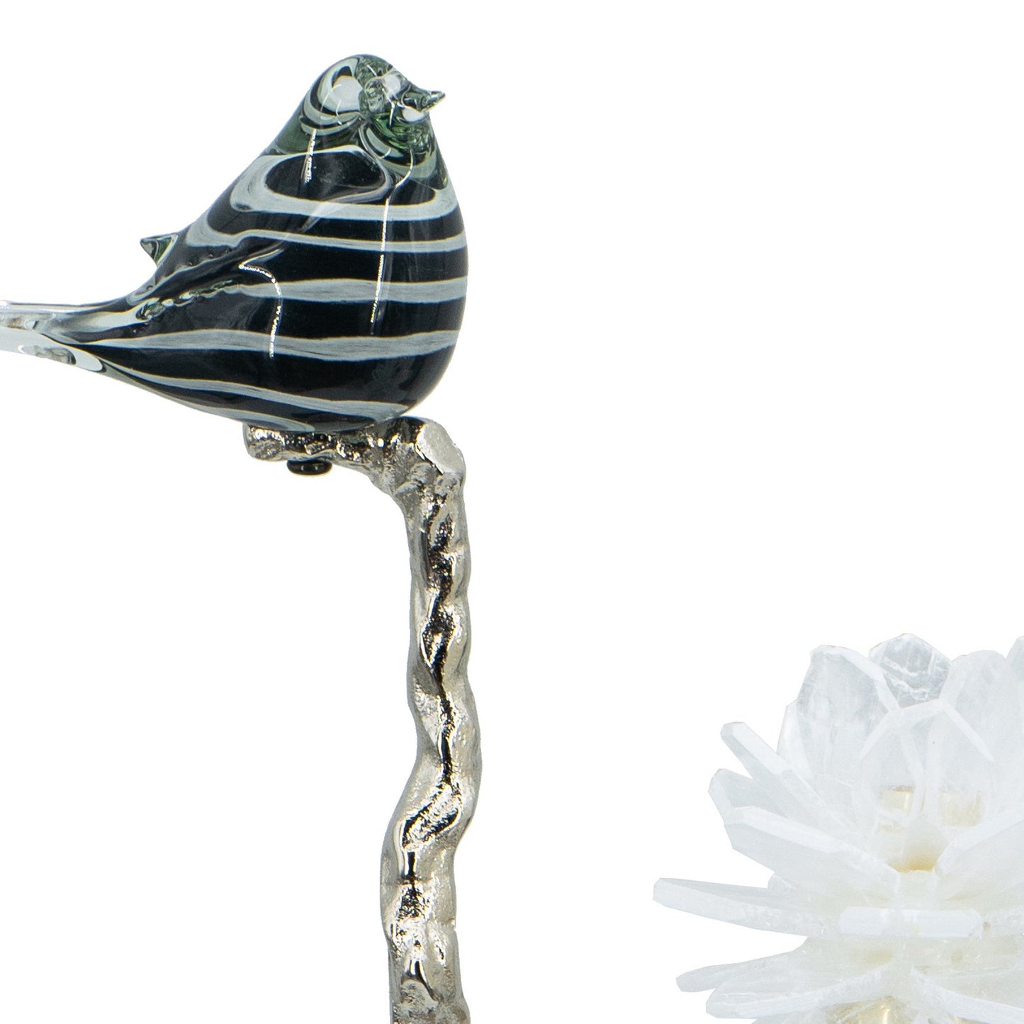 Sue 15 Inch Accent Decor Figurine Bird On A Branch Flower Black Silver